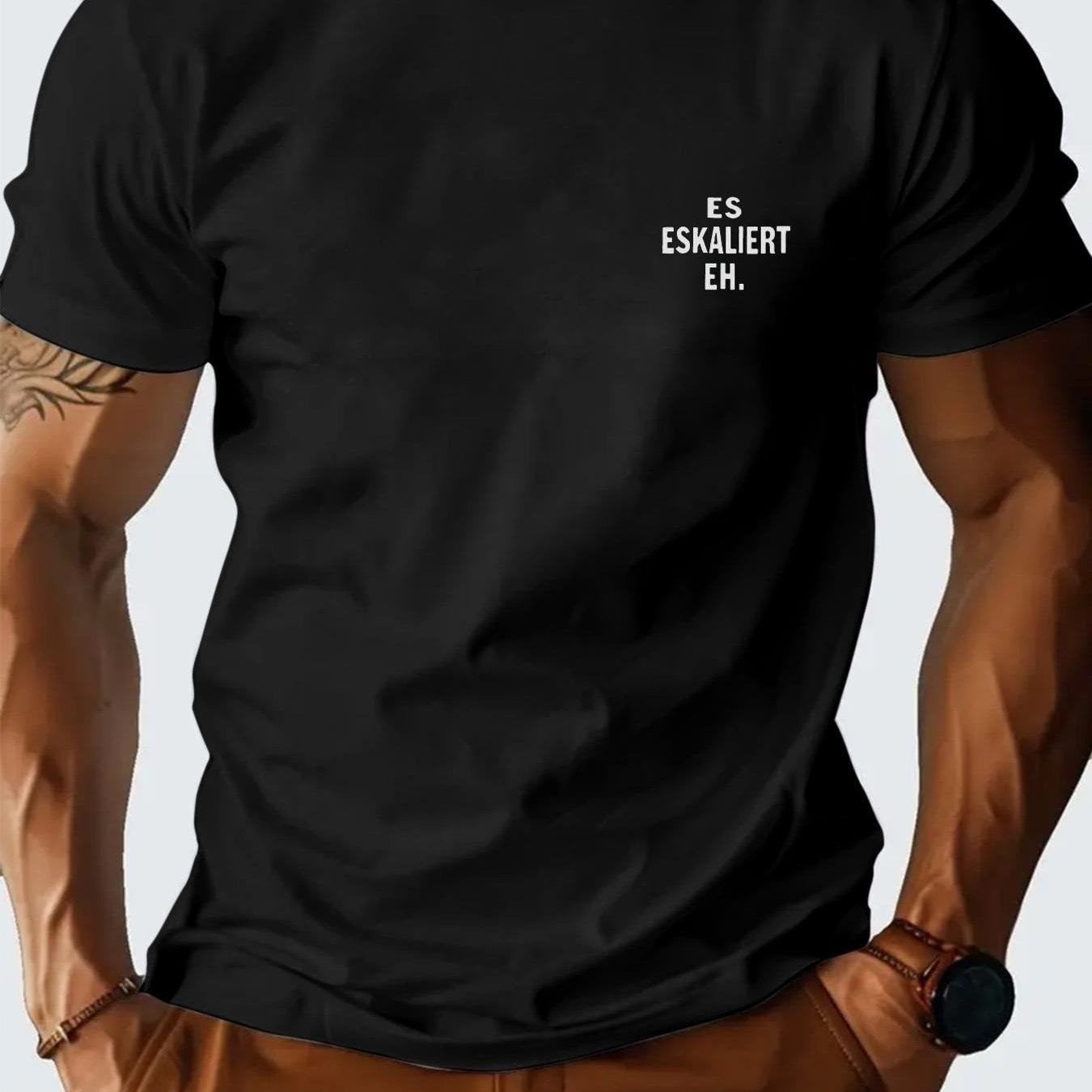 Image of Plus Size Escalates T-shirt Black With Print, Casual Crew Neck, Medium Stretch, Comfortable Fabric, Machine Washable, Perfect For Spring Summer Outdoor Attire, Plus Size