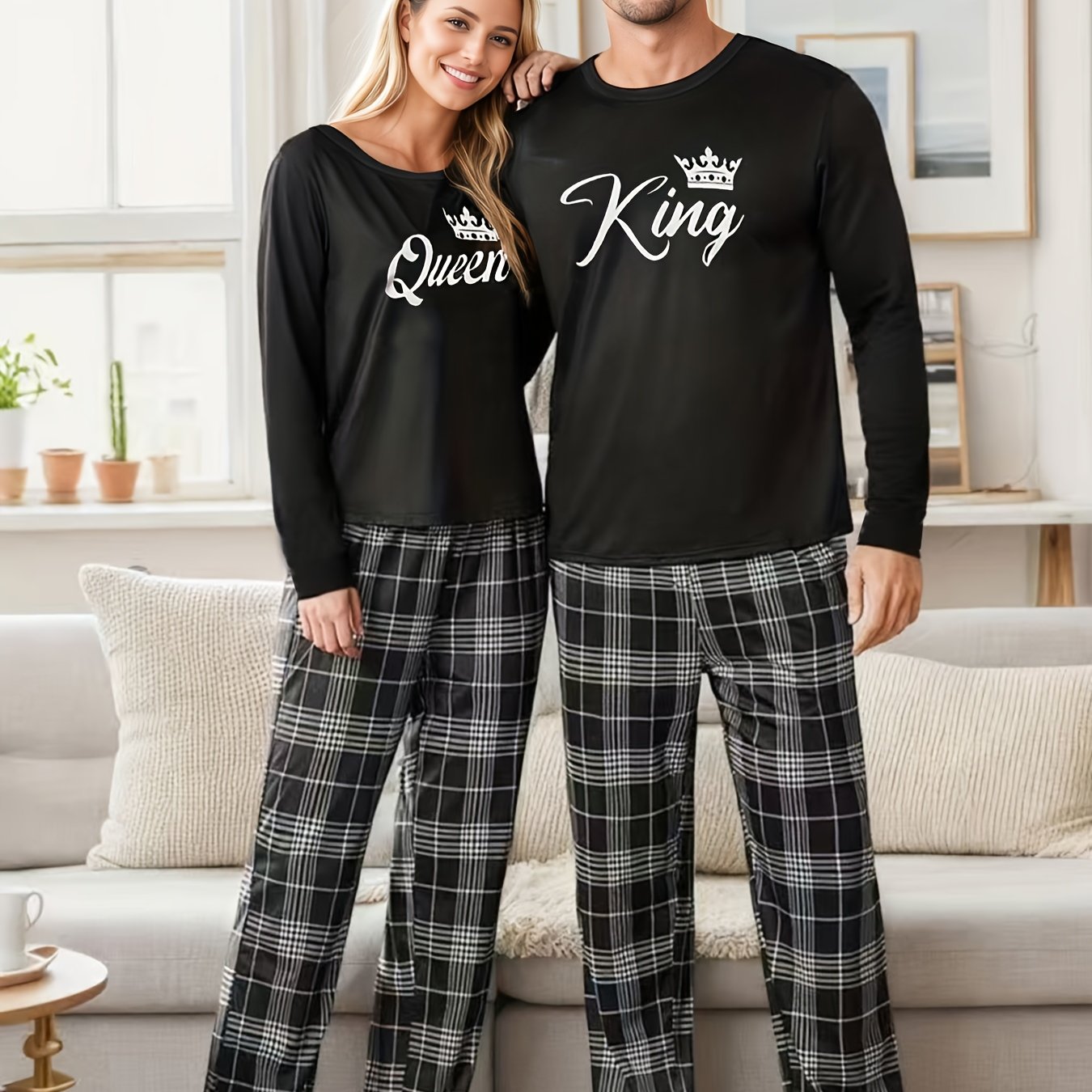E-shop [HERREN/DAMEN] Paar-Style König und Königin Buchstaben-Print Herbst/Winter Damen Langarm oder Herren Langarm Set Herren Set oder Damen Set
