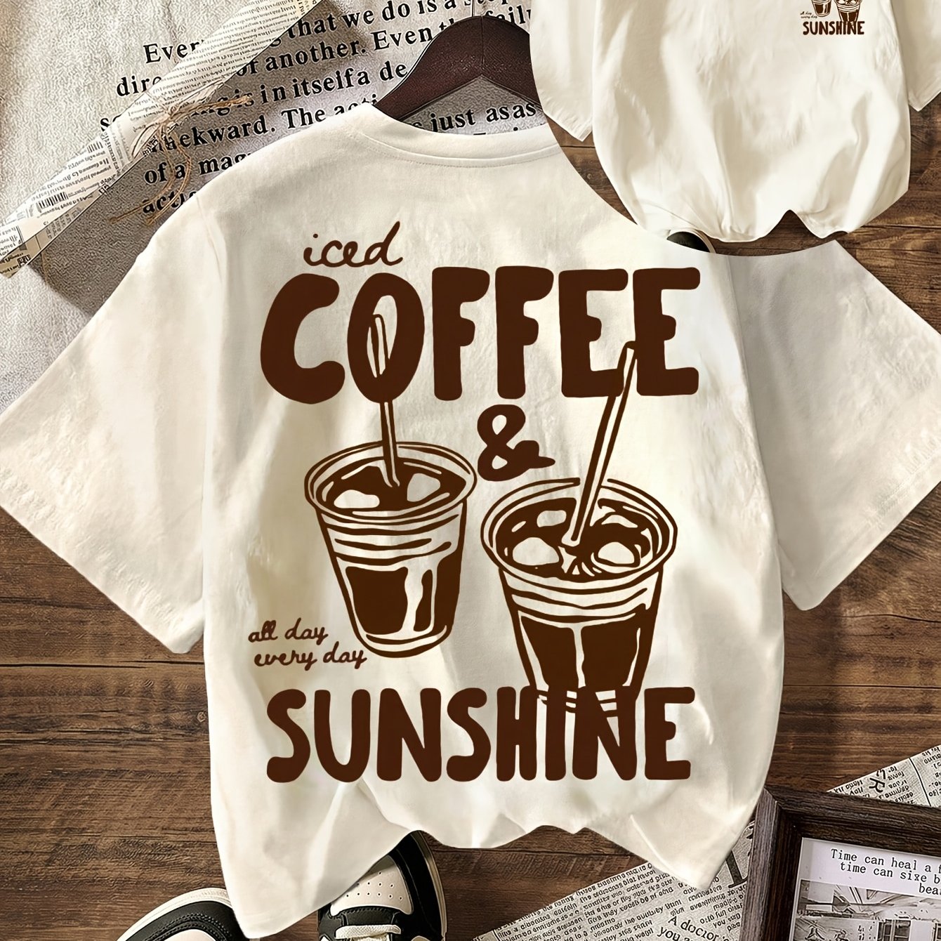 E-shop COFFEE Damen-T-Shirt mit Kaffee-Thema – Lässiges kurzärmeliges Oberteil mit Rundhalsausschnitt, passend für Strand-Outfits, Urlaubskleidung &