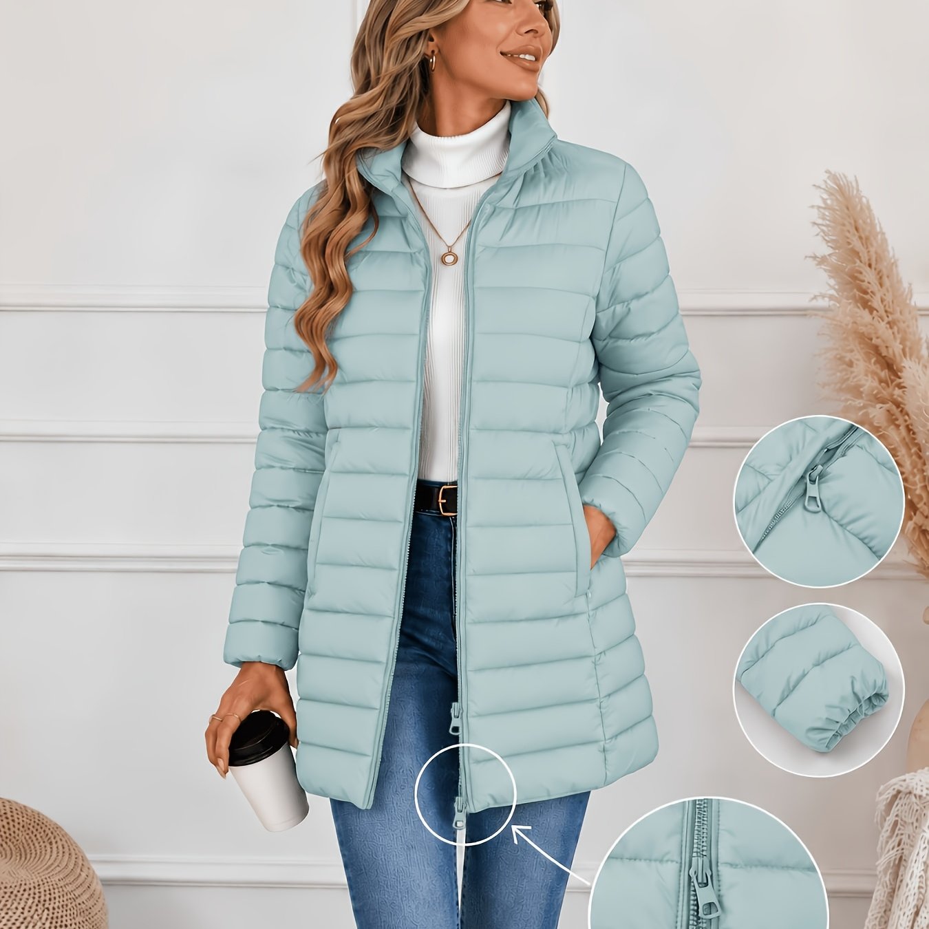 TEMU Women's Long Sleeve Autumn Lightweight Double-zip Jacket - Women's Long Coat - Stand Collar Warm Coat - 2026 New Style Jacket - Fall Winter