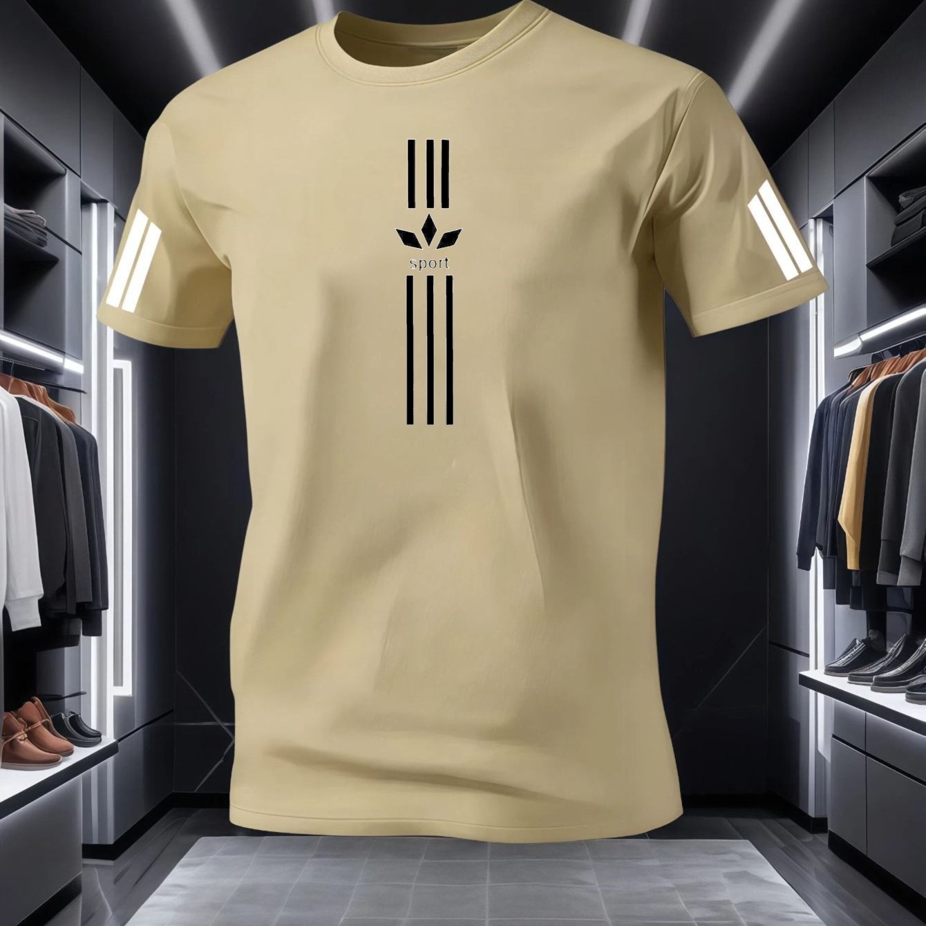 TEMU Men's T-shirt 3 Stripes Sport Design Fashionable T-shirt Leisure Sports Suitable For Fitness And Exercise