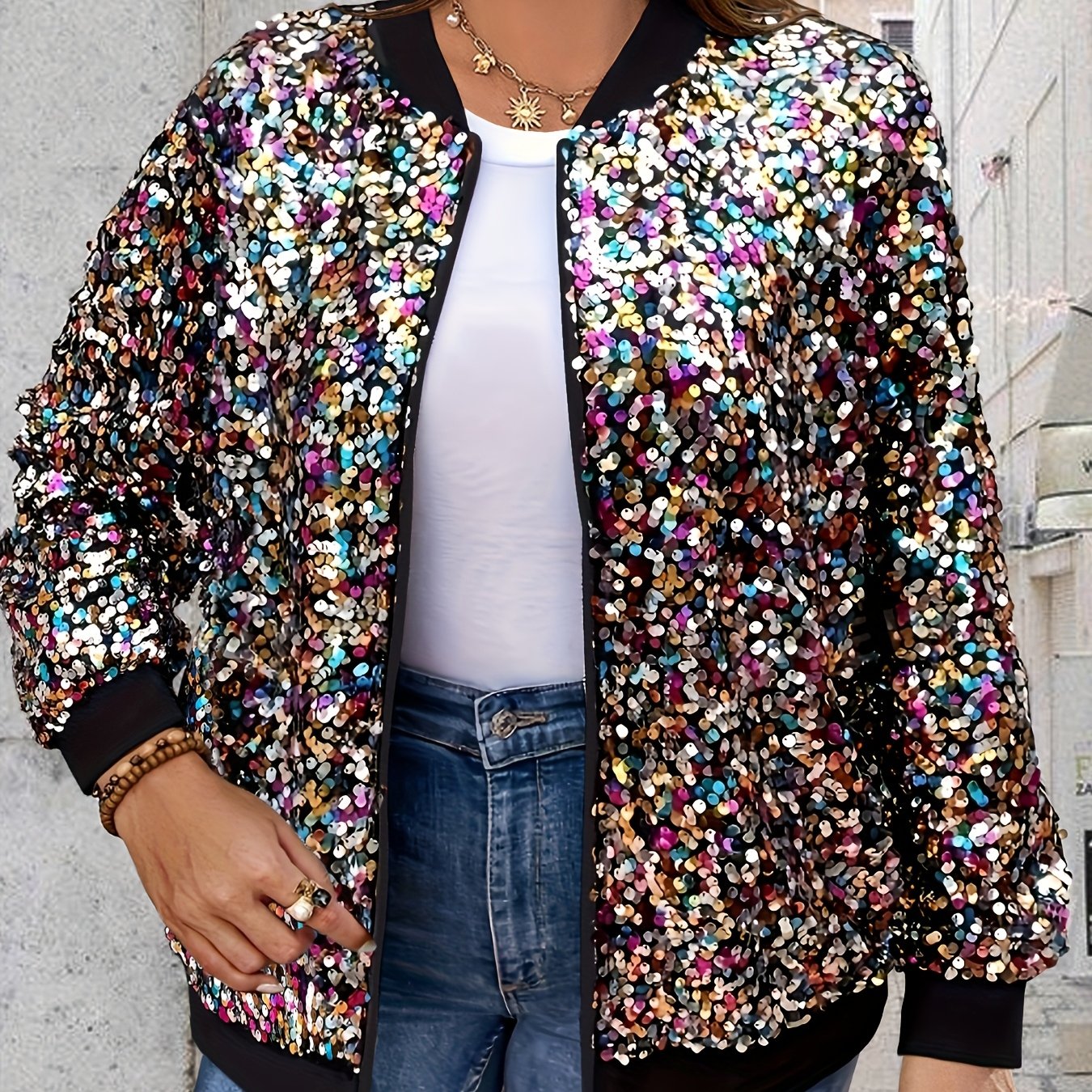E-shop Damen Pailletten Langarm Freizeitjacke