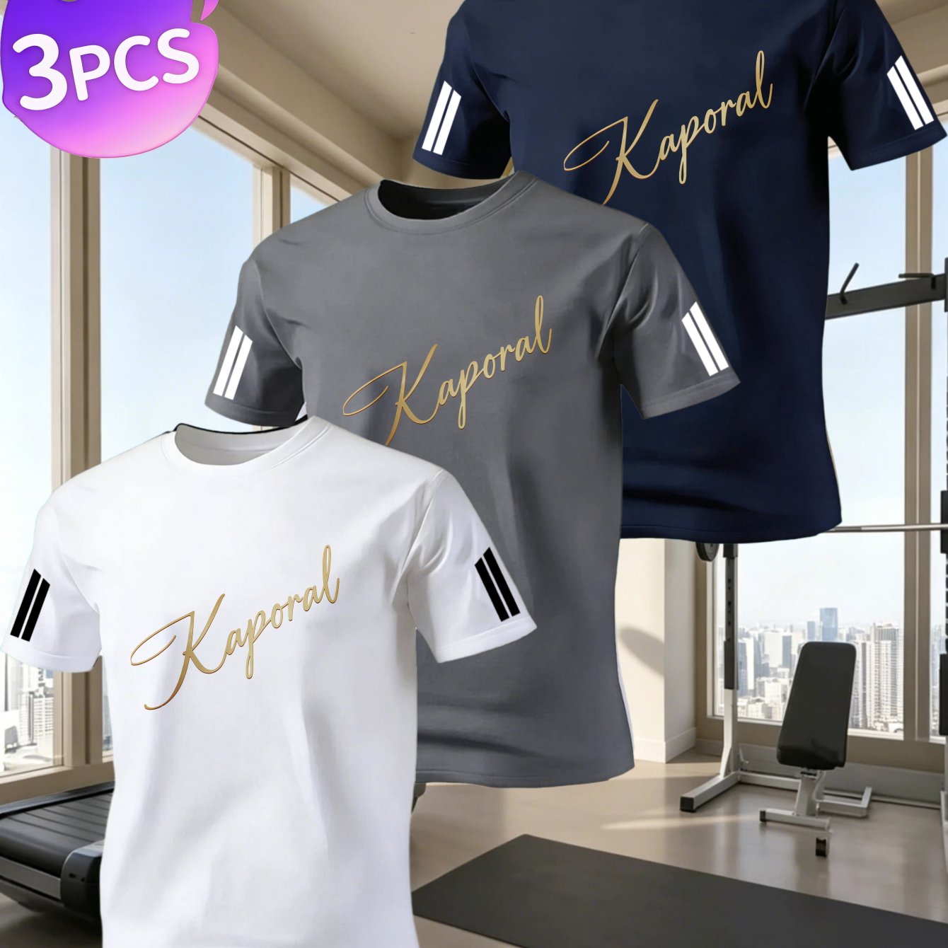 TEMU Ensemble pièces pour homme, T-shirt Kaporal avec écriture, imprimé doré, design tendance et décontracté