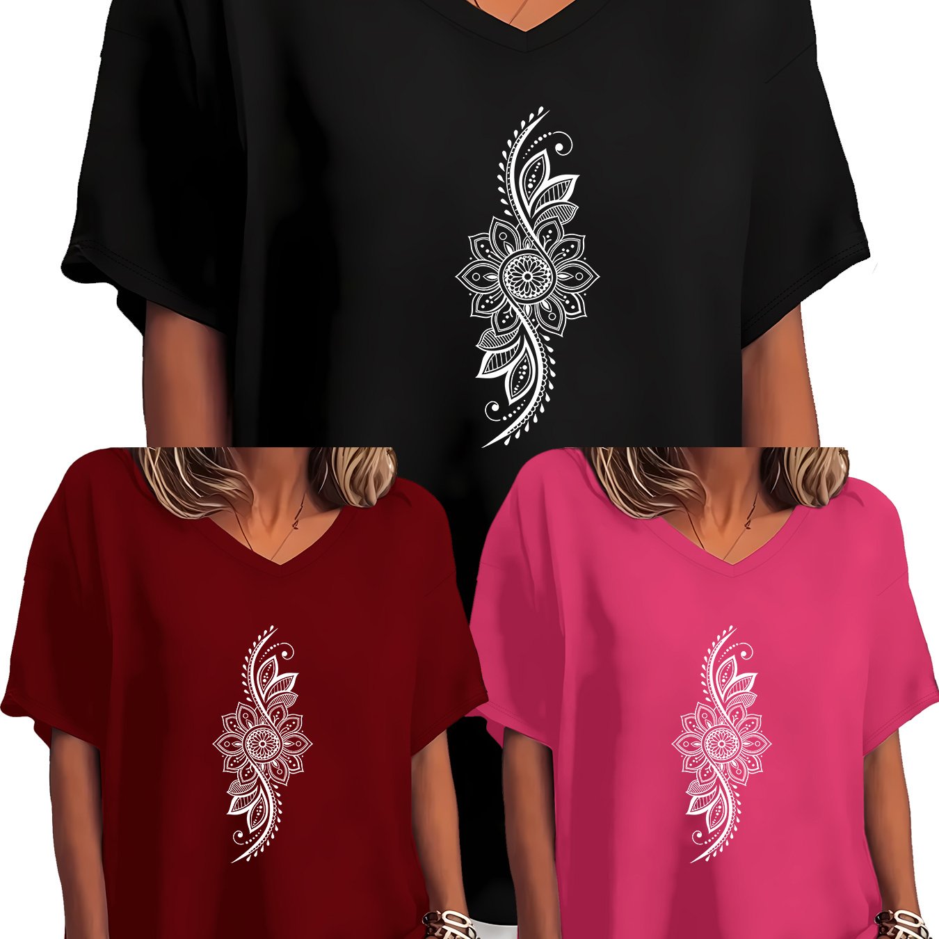 TEMU Plus Size, Women Plus Size 0xl-8xl V Neck Short Sleeve T Shirts Summer Casual Loose Basic Daily Tops 3 Pack