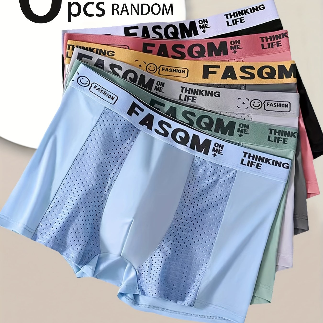 E-shop 6 Stück FASQM Herren-Boxershorts, atmungsaktive Mesh-Unterwäsche, einfarbig, mittlerer Stretch, Strickstoff 140g/m², Lochmuster-Design, bequeme