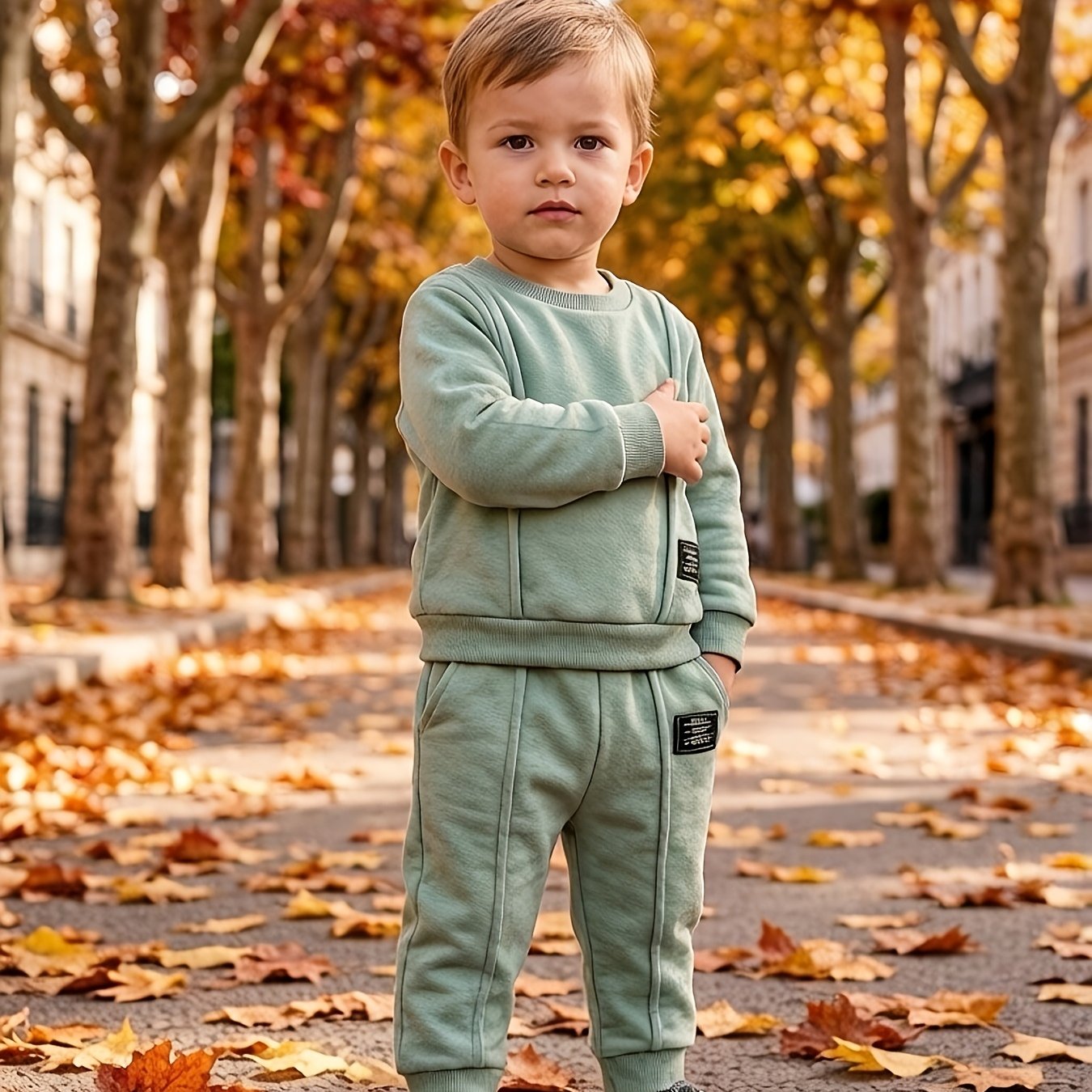 Image of 0-3 Years Old 2pcs Baby Boy Long-sleeved Sweatshirt Set Autumn And Winter New Casual Two-piece Optional, For Outdoor