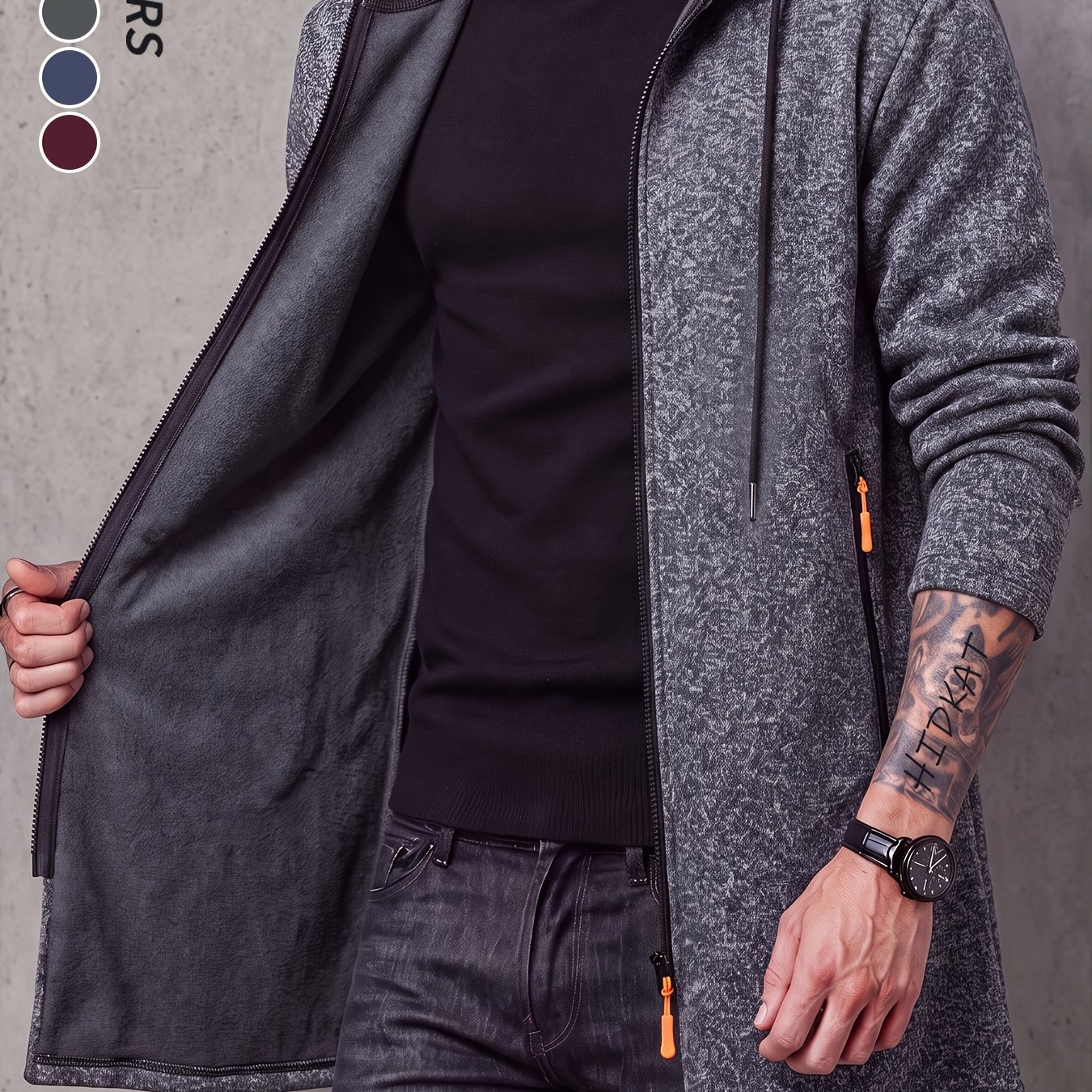 TEMU Men's Mid-length Hooded Sweatshirt Jacket With Drawstring Adjustable Hood, Side Zipper Pockets, Soft And Comfortable, Loose And Versatile, In