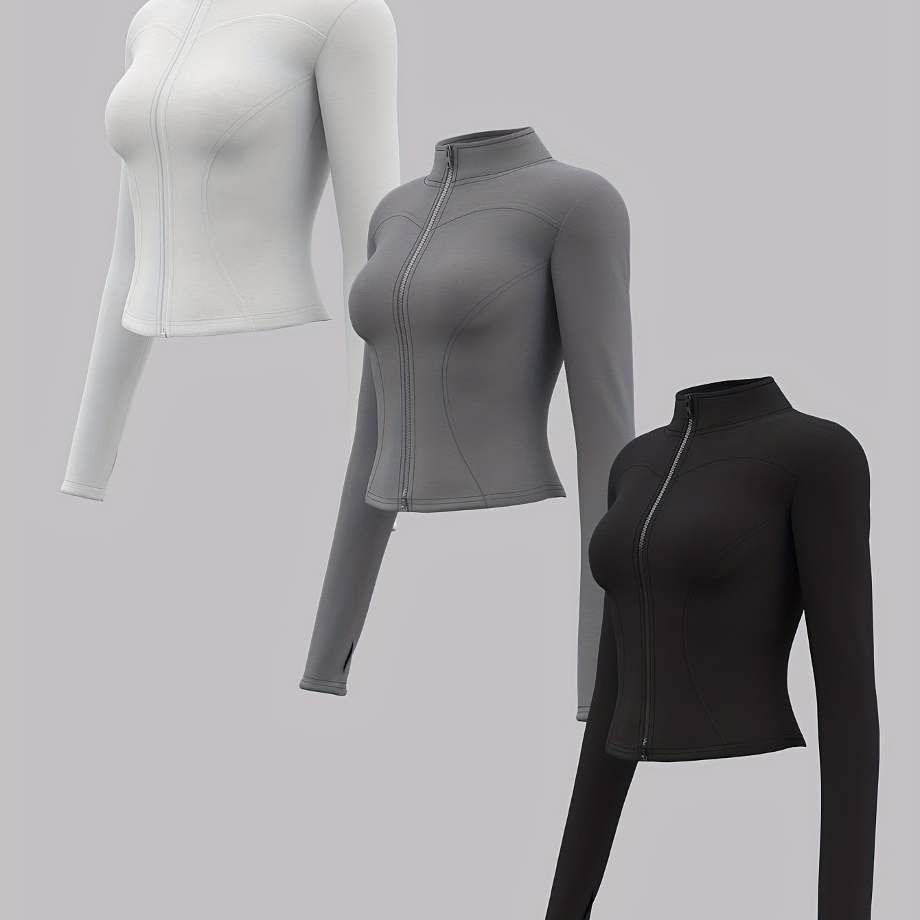 TEMU Set Of 3 Women's Yoga Jackets Solid With Thumbholes Sports Jacket Suitable For Cycling Fitness Yoga Sports