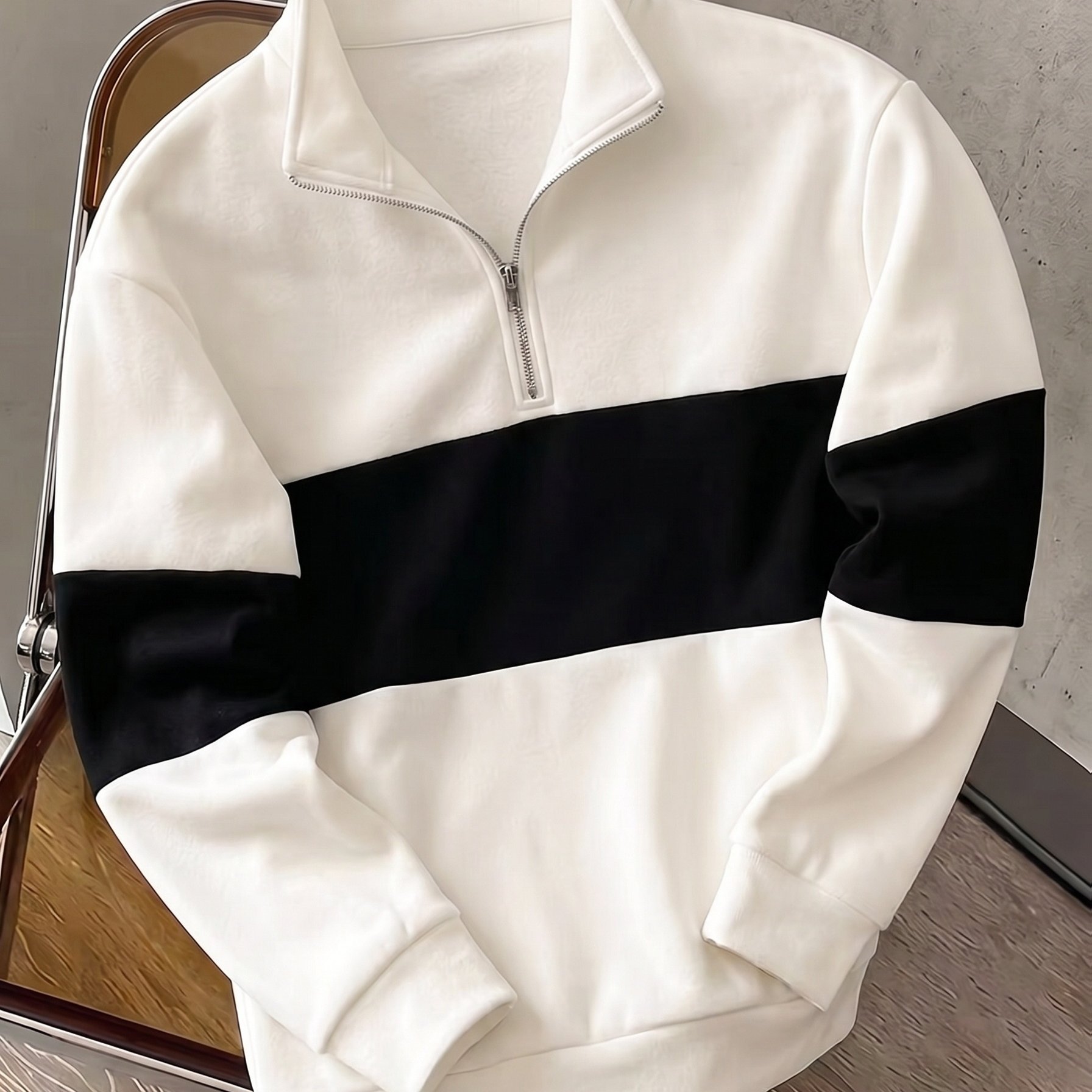 TEMU Men's Autumn/winter Heavyweight Color-block Half-zip Sweatshirt Winter Clothes For Men