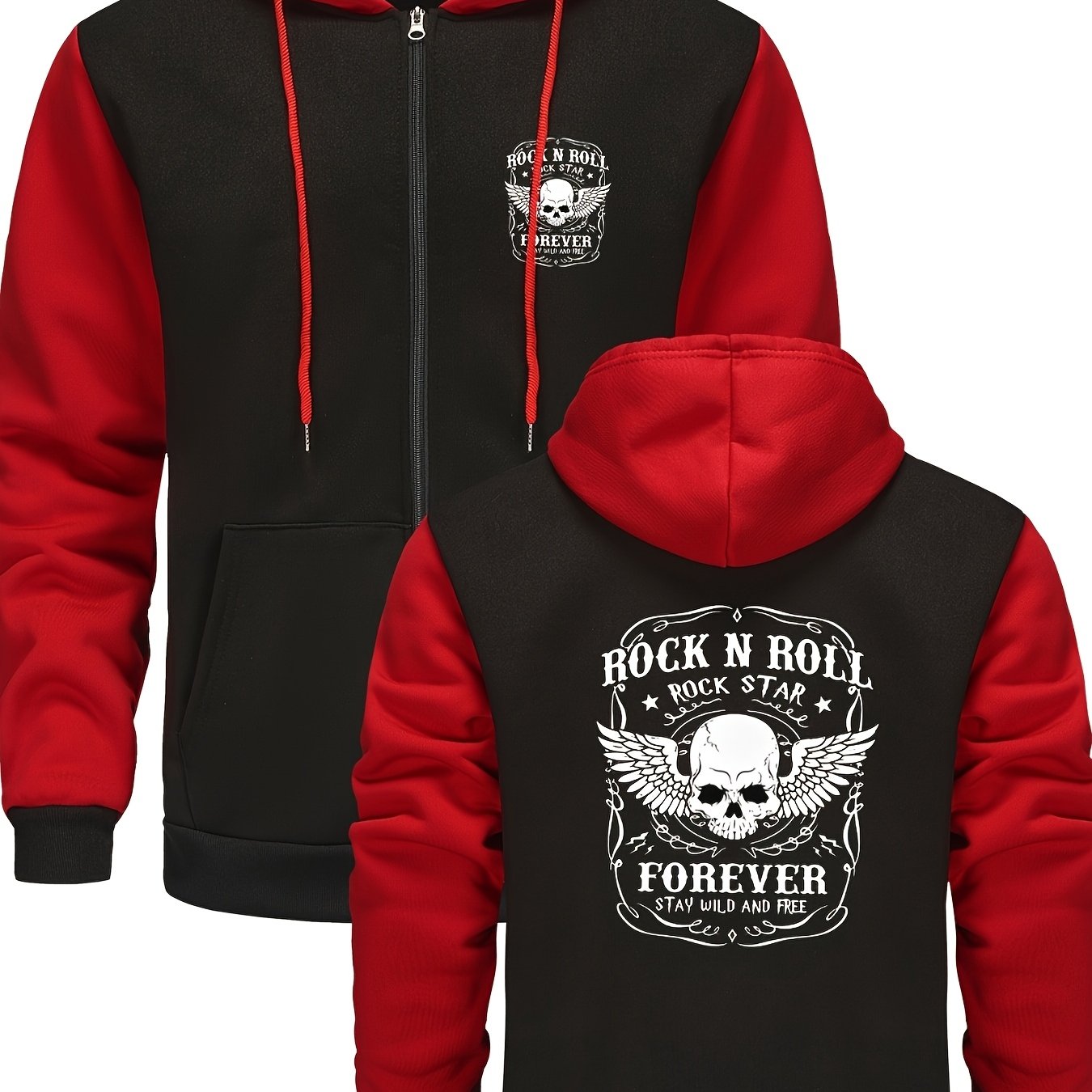 TEMU Men's Casual Athletic Hoodie, Adjustable Drawstring Hood, Long Sleeve, Regular Fit, Athletic -block Zippered Hoodie - Rg-6