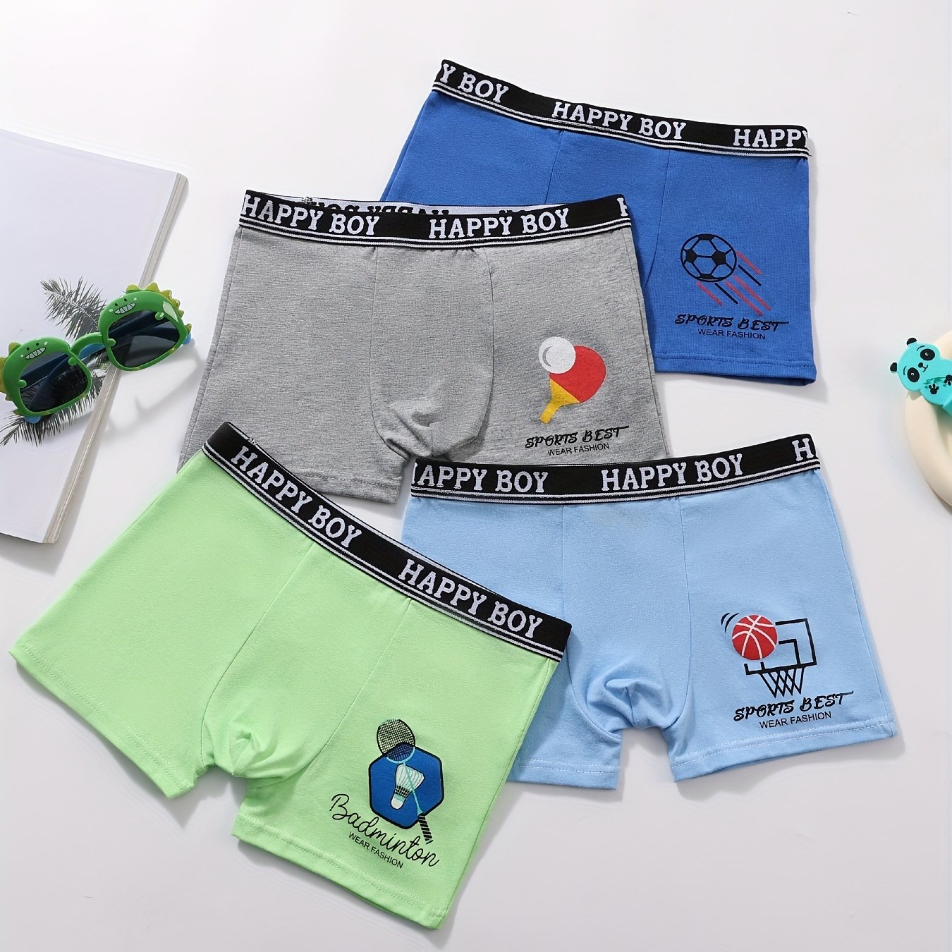 4pcs Boys Solid Boxer Briefs Soft Cotton Breathable Children's Underwear