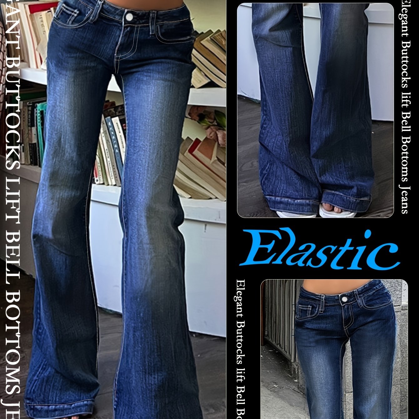 Image of Women's Y2k Casual Slim-fit Slightly Flared Jeans, -lifting Elastic Waist, Luxury Street Style, Comfortable Daily Wear