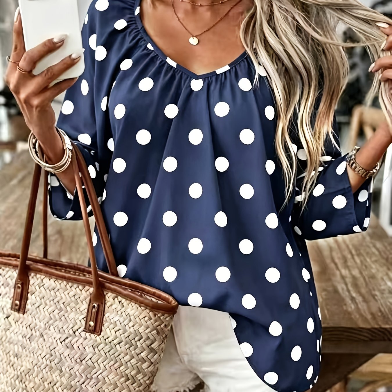 TEMU Plus Size, Plus-size Women's Fashionable Polka-dot Print Blouse, A Extension
