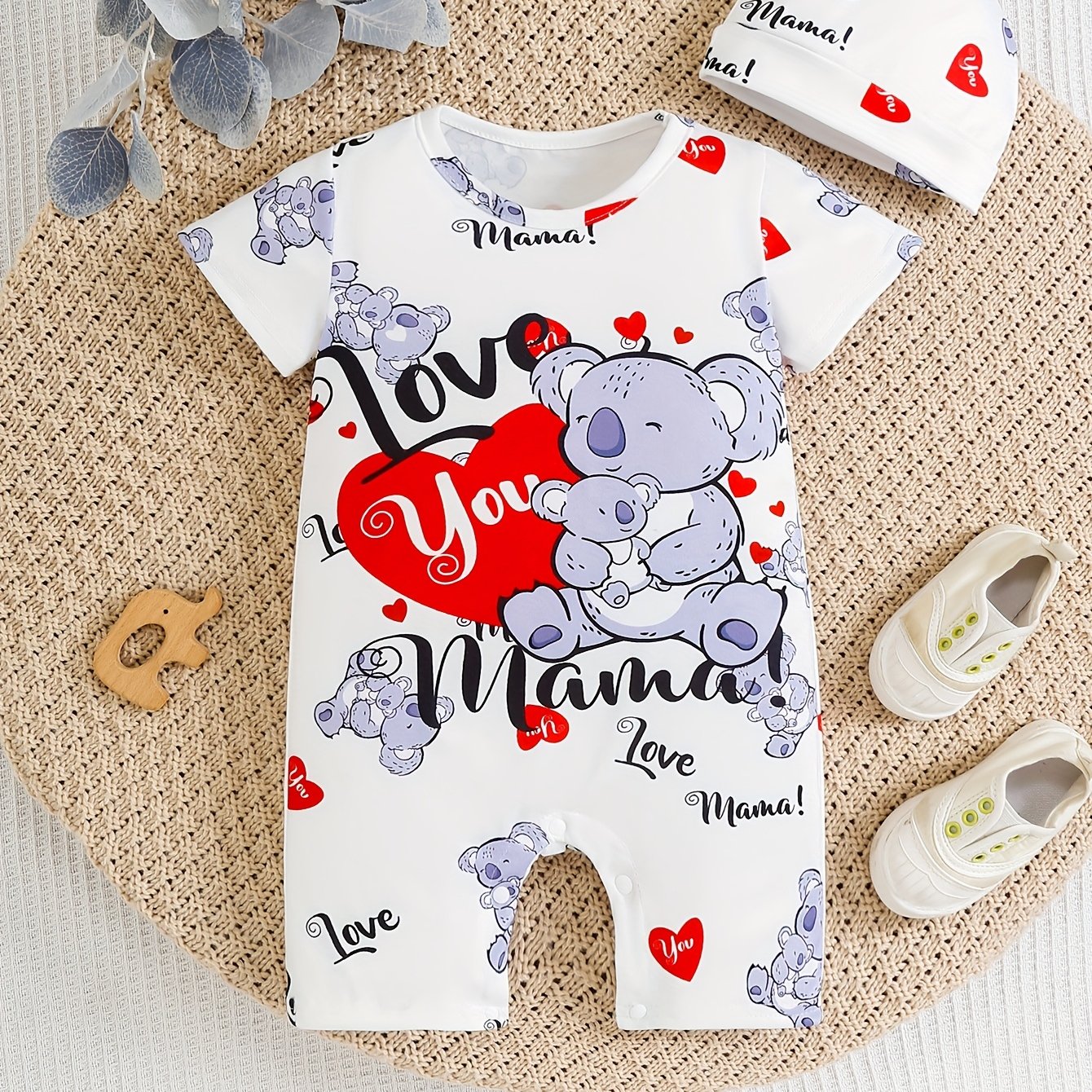 Koala Love Heart Hooded Romper, Perfect For Outdoor