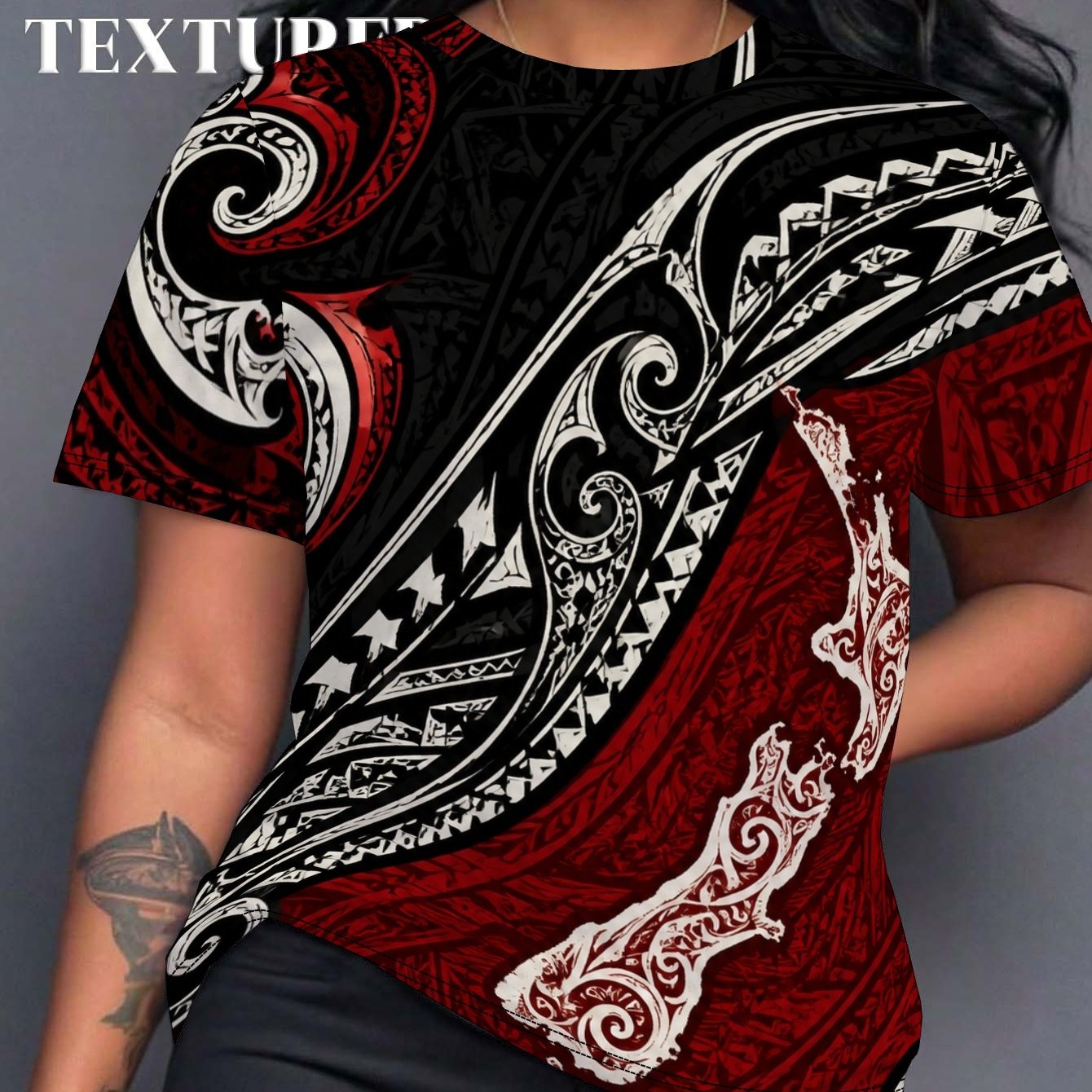 TEMU Polynesian-maori-black-red Women's Summer Short Sleeve T-shirt All