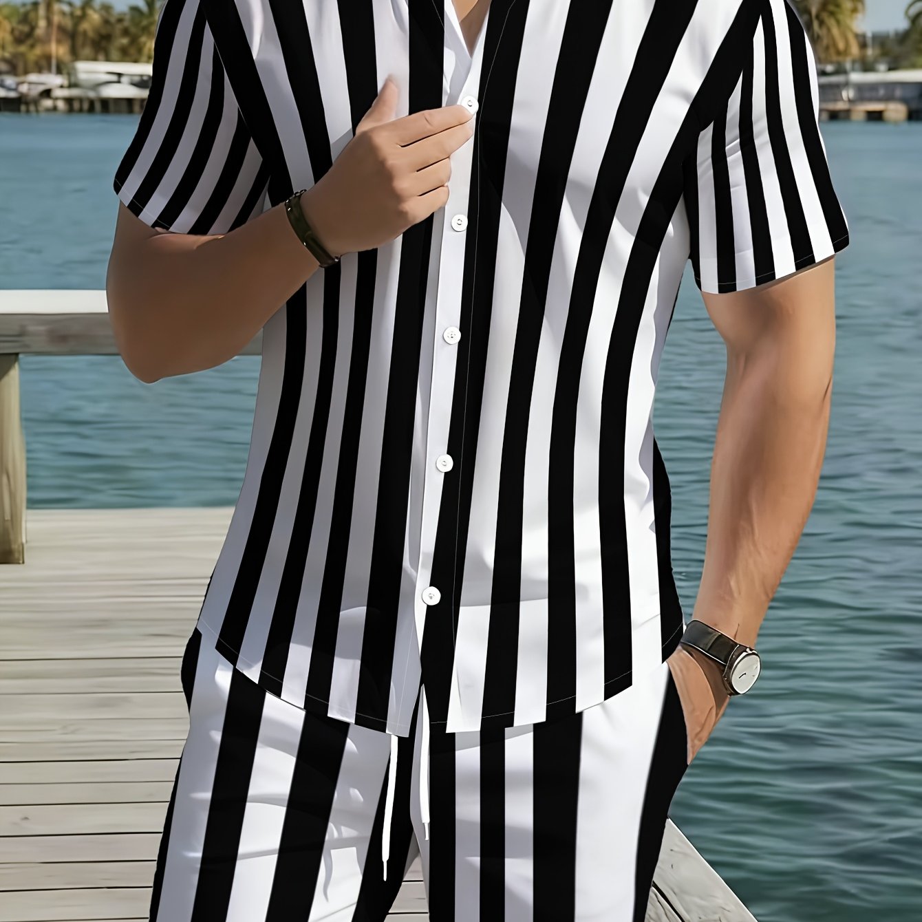 TEMU Men's Short Shirt And Shorts Set, Daily Wear Short Sleeve Set, Casual Short Sleeve Set, Men's Fashion, Casual Sportswear For Outdoor Wear,