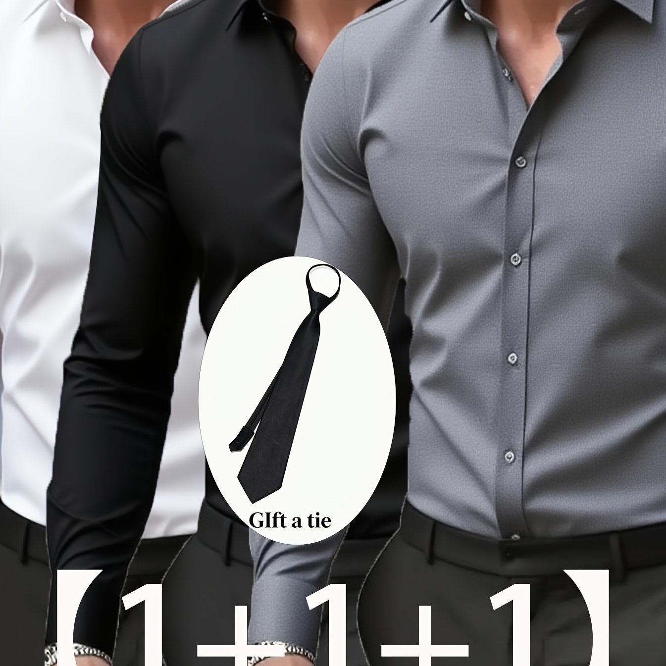 E-shop [1+1+1] Dreiteiliges, einfarbiges, langärmeliges Freizeitshirt, bügelfreies, pflegeleichtes Herrenhemd, vielseitiges, klassisches Herrenhemd