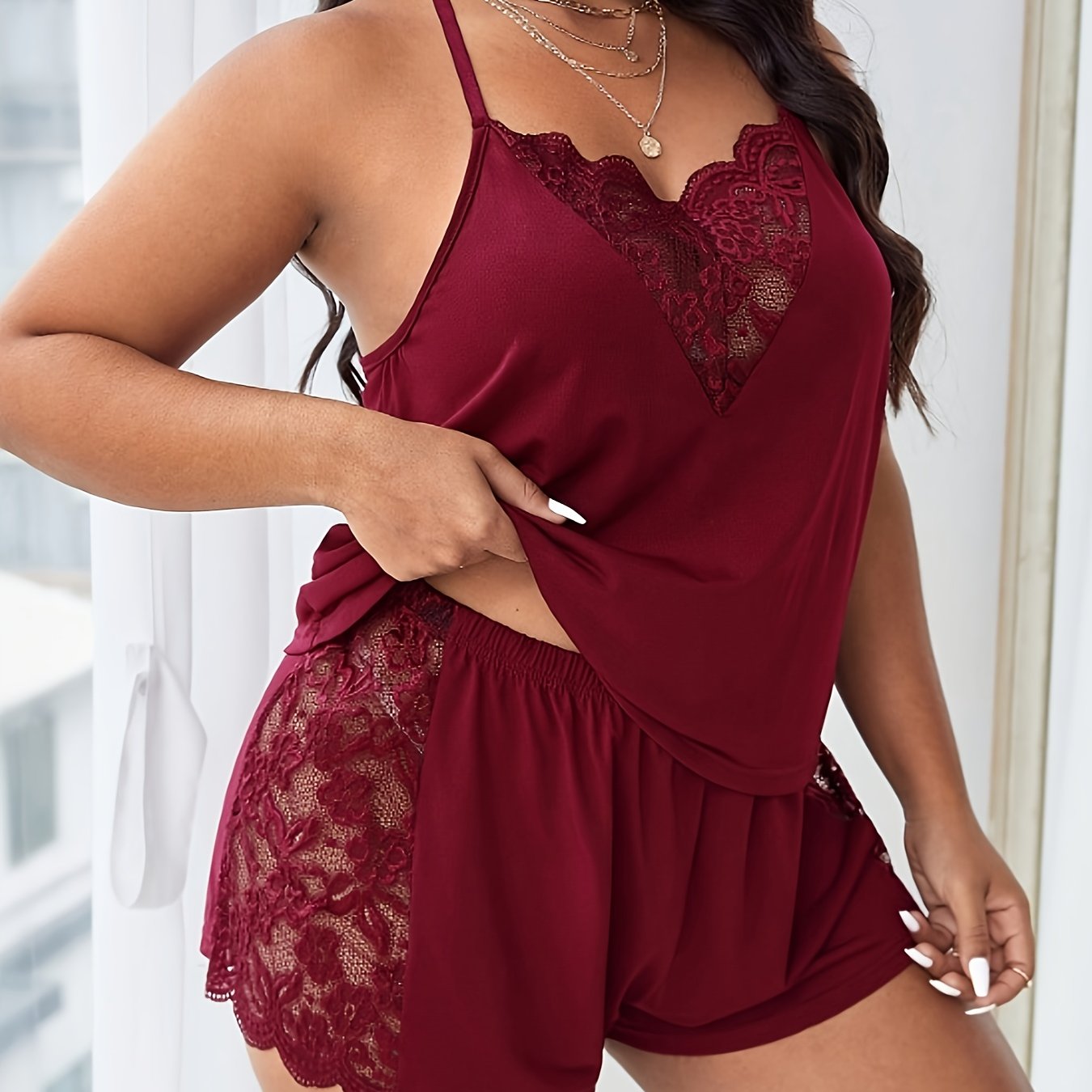 Lace Backless Cami And Shorts Pajama Set