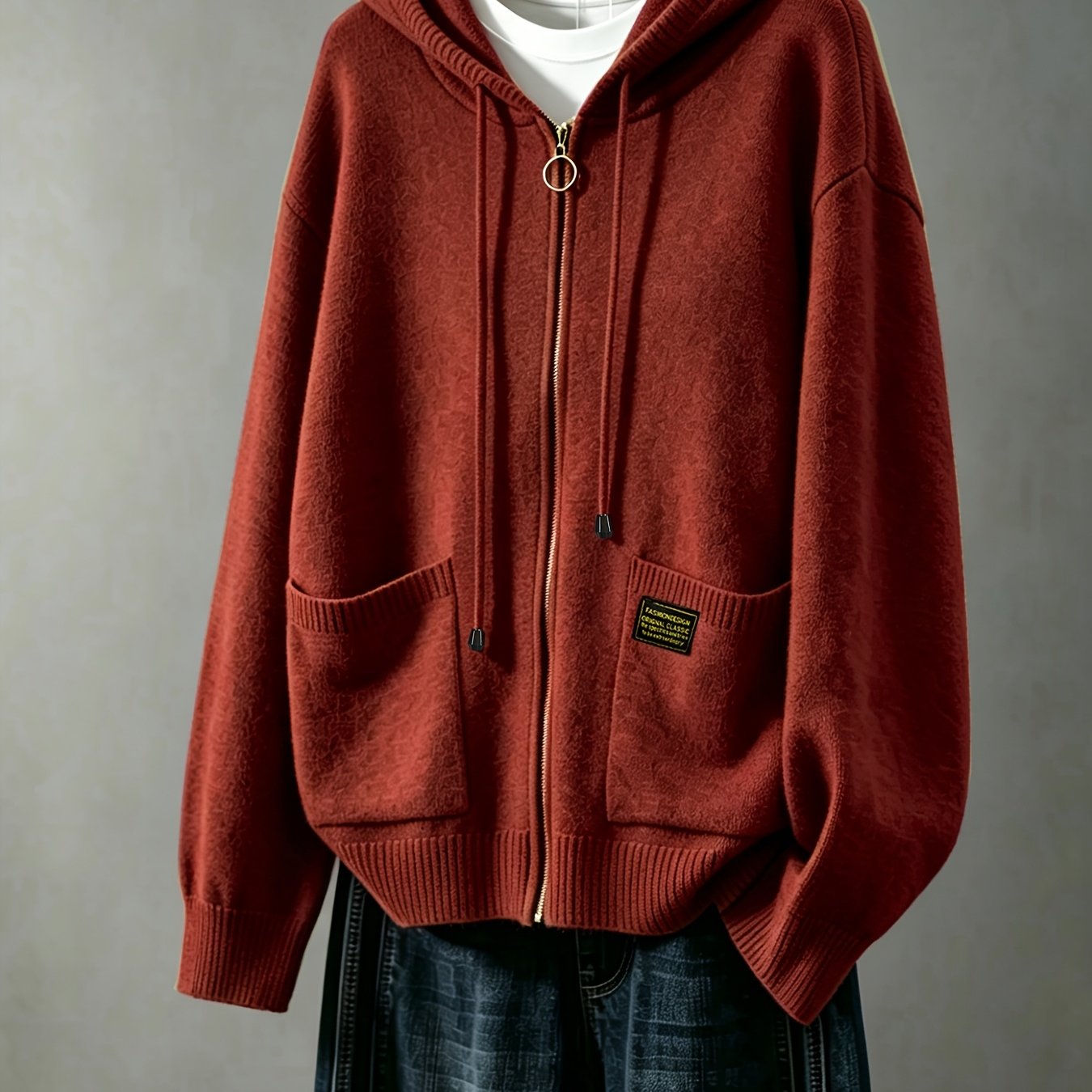 TEMU Women's Cardigan, Spring/autumn Lazy Style Sweater Jacket, Loose Fit Outerwear Hooded Top
