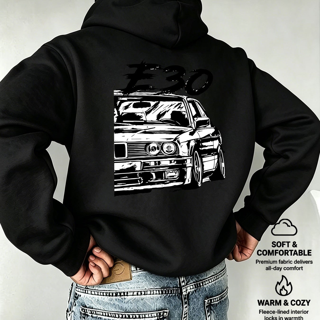 Image of Men's Hooded E30 Vintage Car Print European And Style Mature