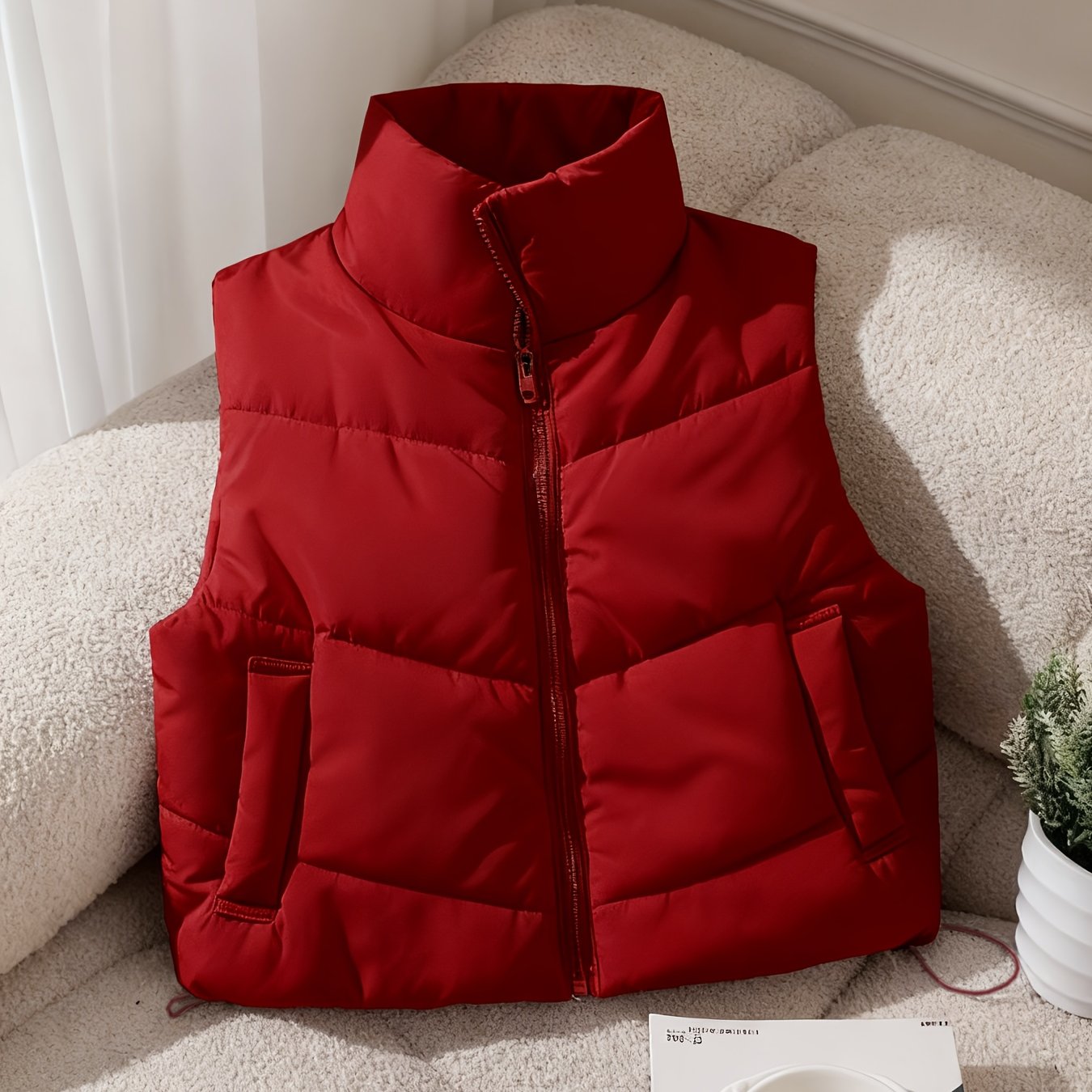 TEMU Gilet matelassé ample pour femme avec fermeture éclair et cordon de serrage pour automne/hiver