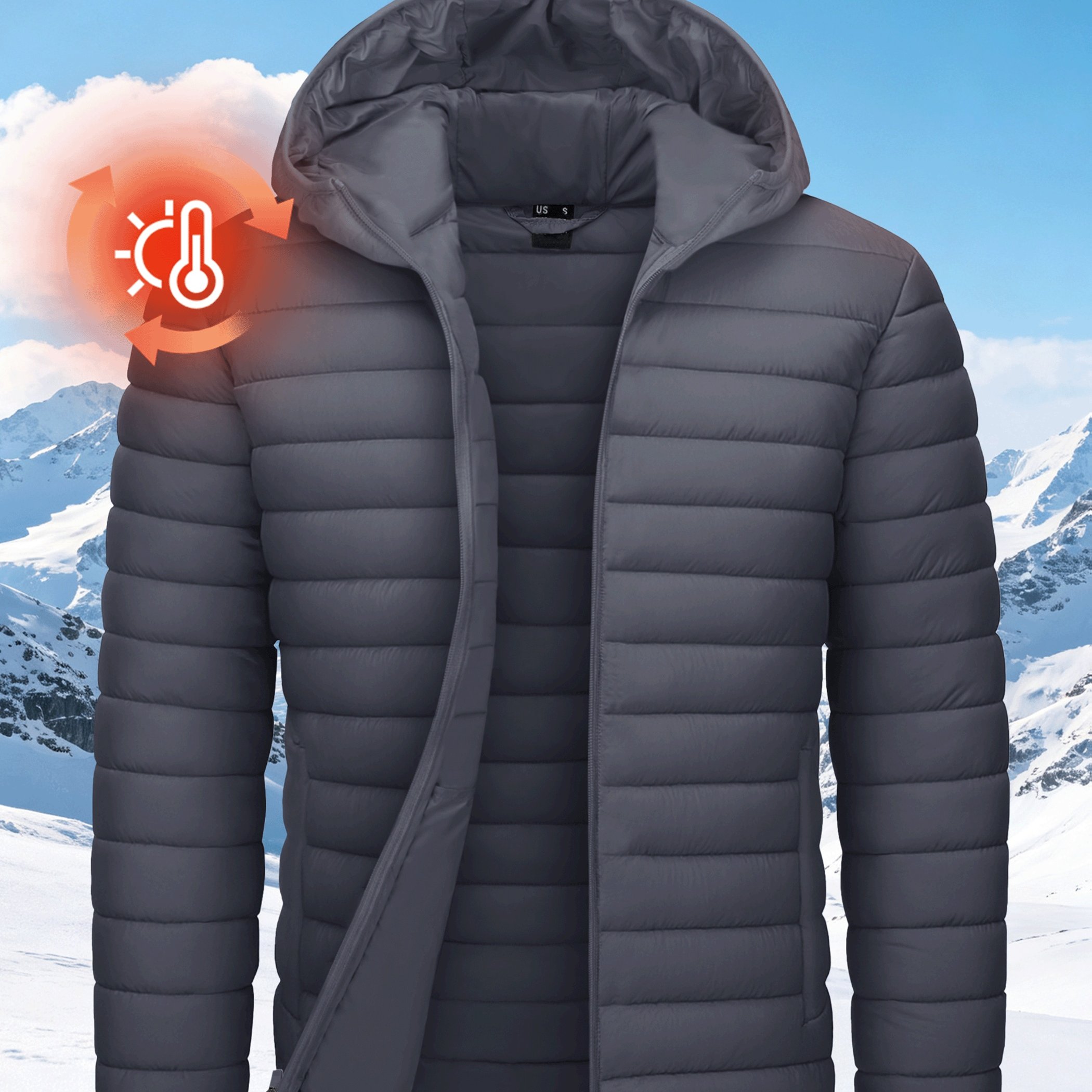 Image of Men's Hooded Jacket Lightweight Thermal Padded Coat Nylon Fabric Full Zip 4 Pockets Outdoor Casual Travel Cycling Walking Autumn Winter Insulated Jacket