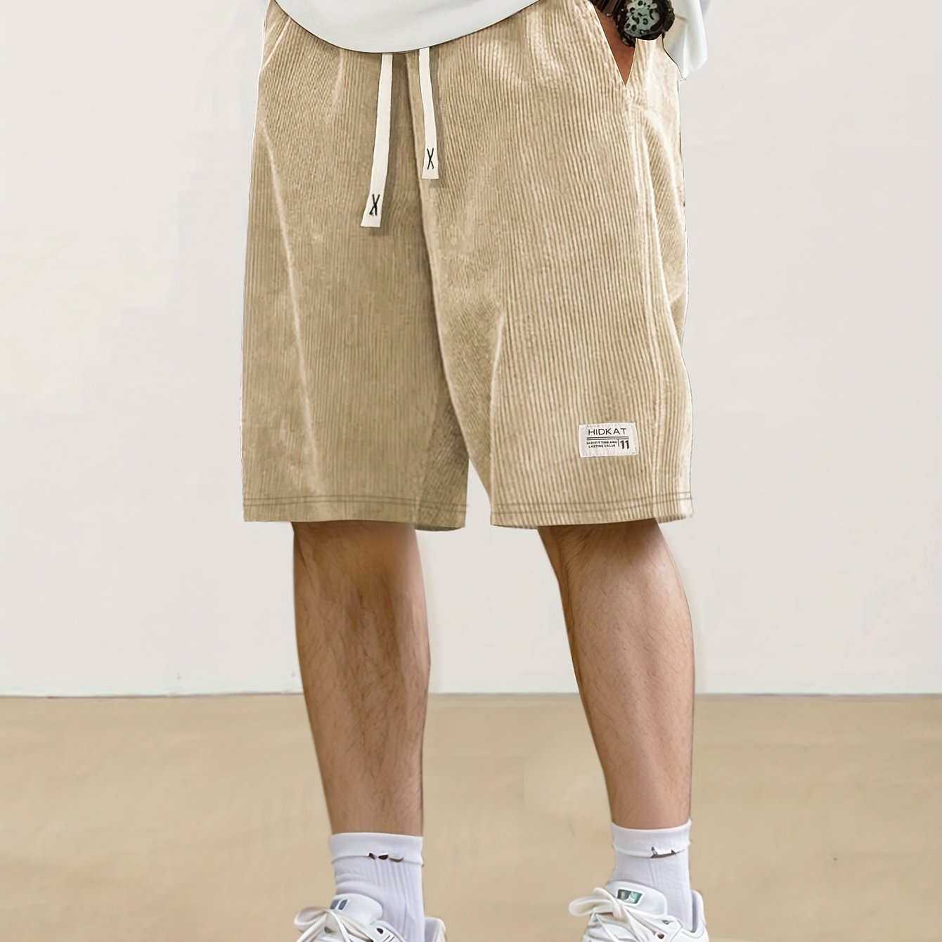 1pc Men's Drawstring Elastic Waist Flannel Shorts, Summer Thin Style With Back Pocket For Casual And Beach Activities