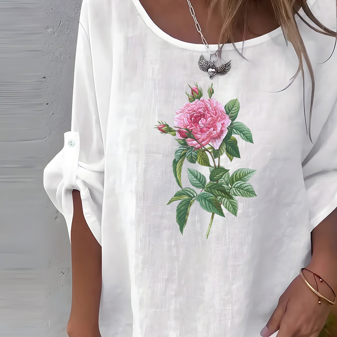 TEMU A Easy Bohemian Floral Print Long-sleeve Shirt For Women From Europe And America, -piece Women's Shirt, Elegant Party Attire, Suitable For :