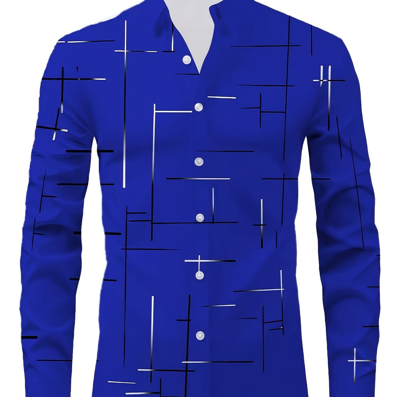 TEMU Men's Casual Geometric Print Long Sleeve Button- Shirt - Collar Single-breasted Button Front, Machine Washable Non-stretch Fabric Suitable For