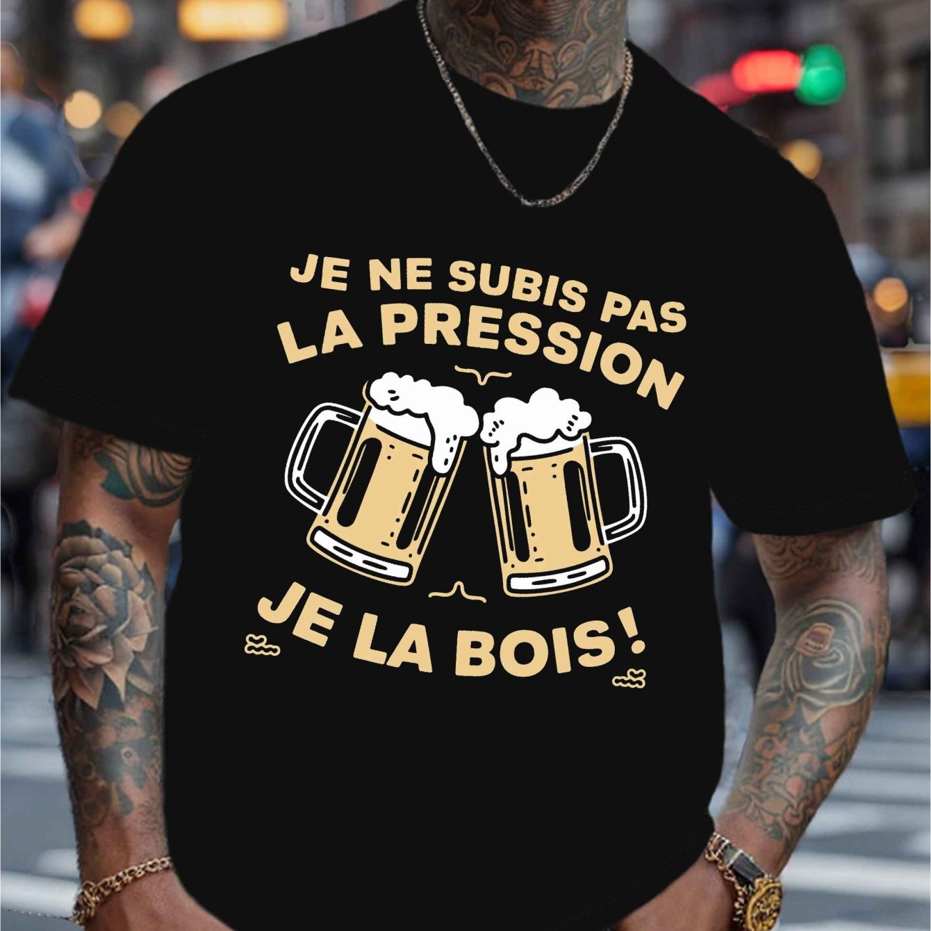 TEMU T-shirt Homme Col Rond Manches Courtes "'T FEEL THE PRESSURE" – Haut Léger et Confortable pour l'Été