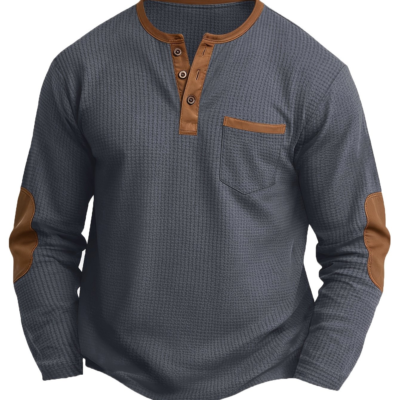 TEMU Cross-border Men's Spring/autumn Stand Collar Henley Shirt, Fashionable Color-block Casual Sport Top
