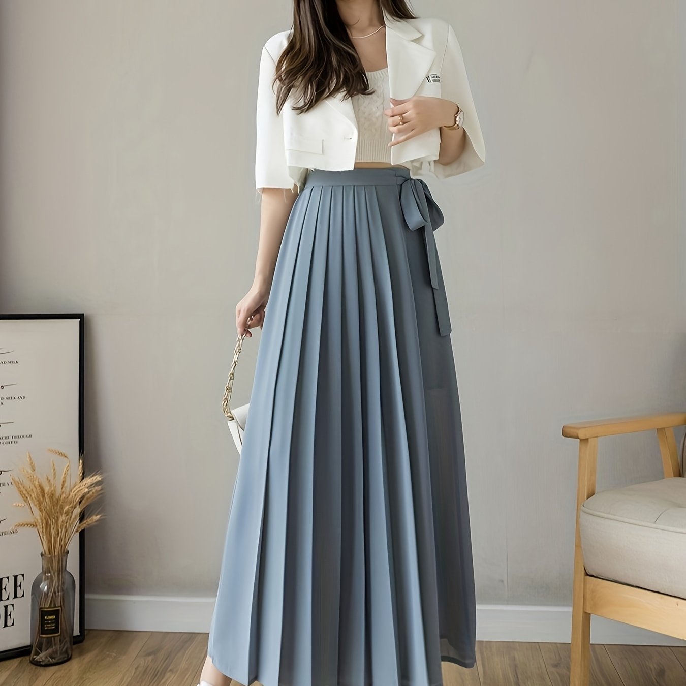 Women's Chic Wide-leg Pants - Non-stretchy Fabric, Elegant Pants For Women, Spring/summer Everyday & Formal Outfits, Spring Fashion, Pleated Design, , Fashion Bottoms, Women's Fashion