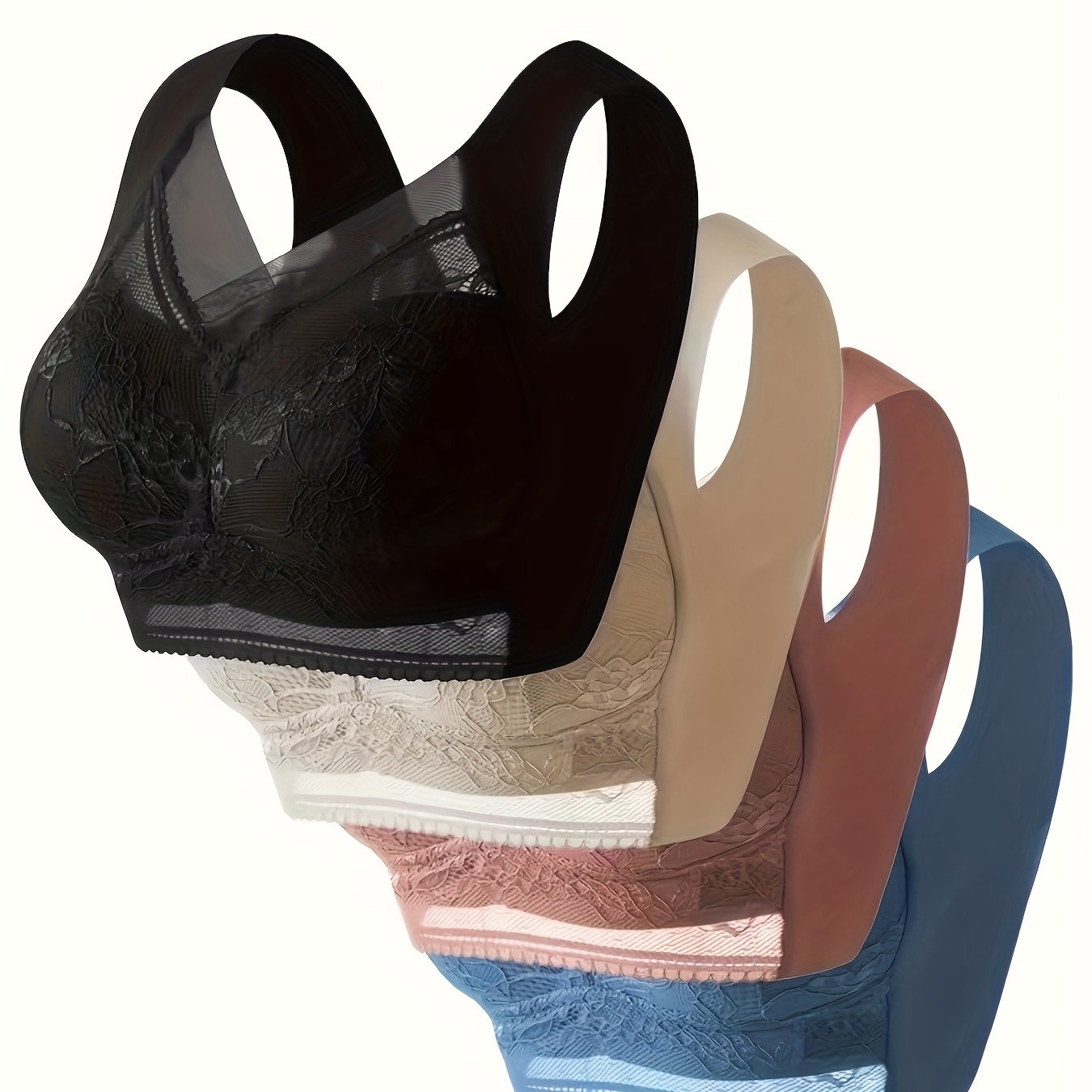 Image of 4pcs, High- Bras For Women, Wire-free Full Coverage S Bras With V-neck Support, Elegant And Comfortable Wire-free Support Bras For Daily Wear, Inner Wear, Outer Wear, S, Home,, Women', Style, Gift