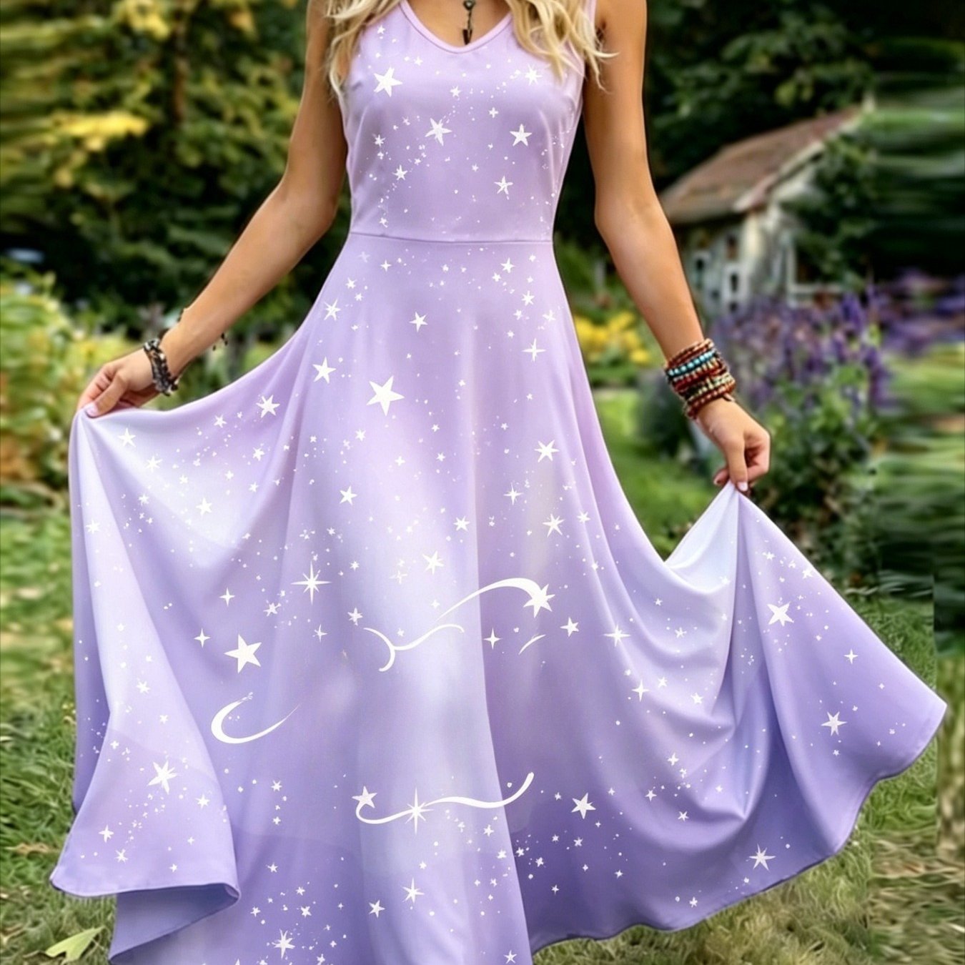 Plus Size, Women's Vintage-style Sleeveless Dress-an Elegant, Casual, Round-neck A-line Maxi Dress. Easy To Care For, Perfect For Daily Wear And Vacation Leisure.