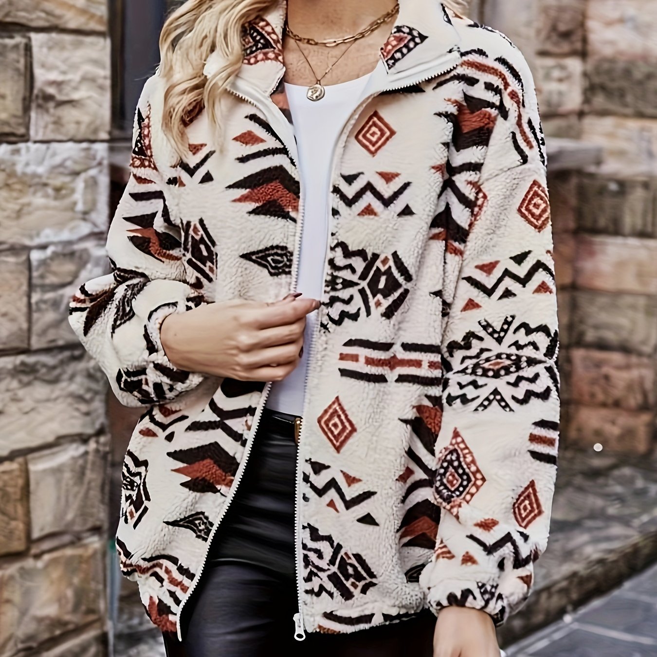 Reversible Plush Zip-up Cardigan Casual Jacket For Women