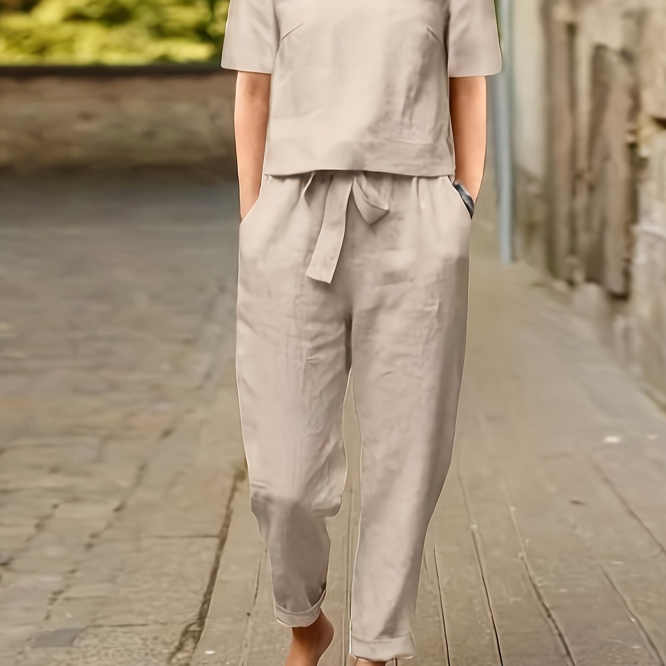 Casual Two-piece Solid Long Sleeve Pants Set