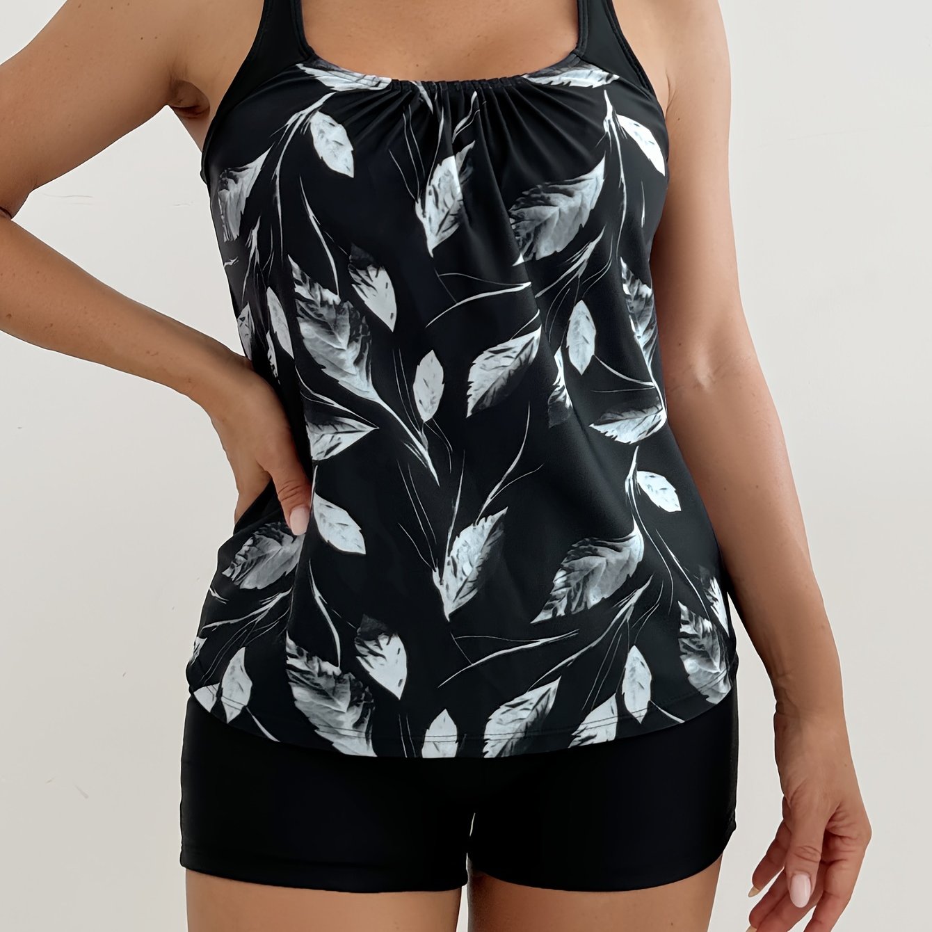 Image of Women's Floral Print Tankini Set, Elegant 2pcs Swimsuit With Adjustable Straps And High-waist Bottom