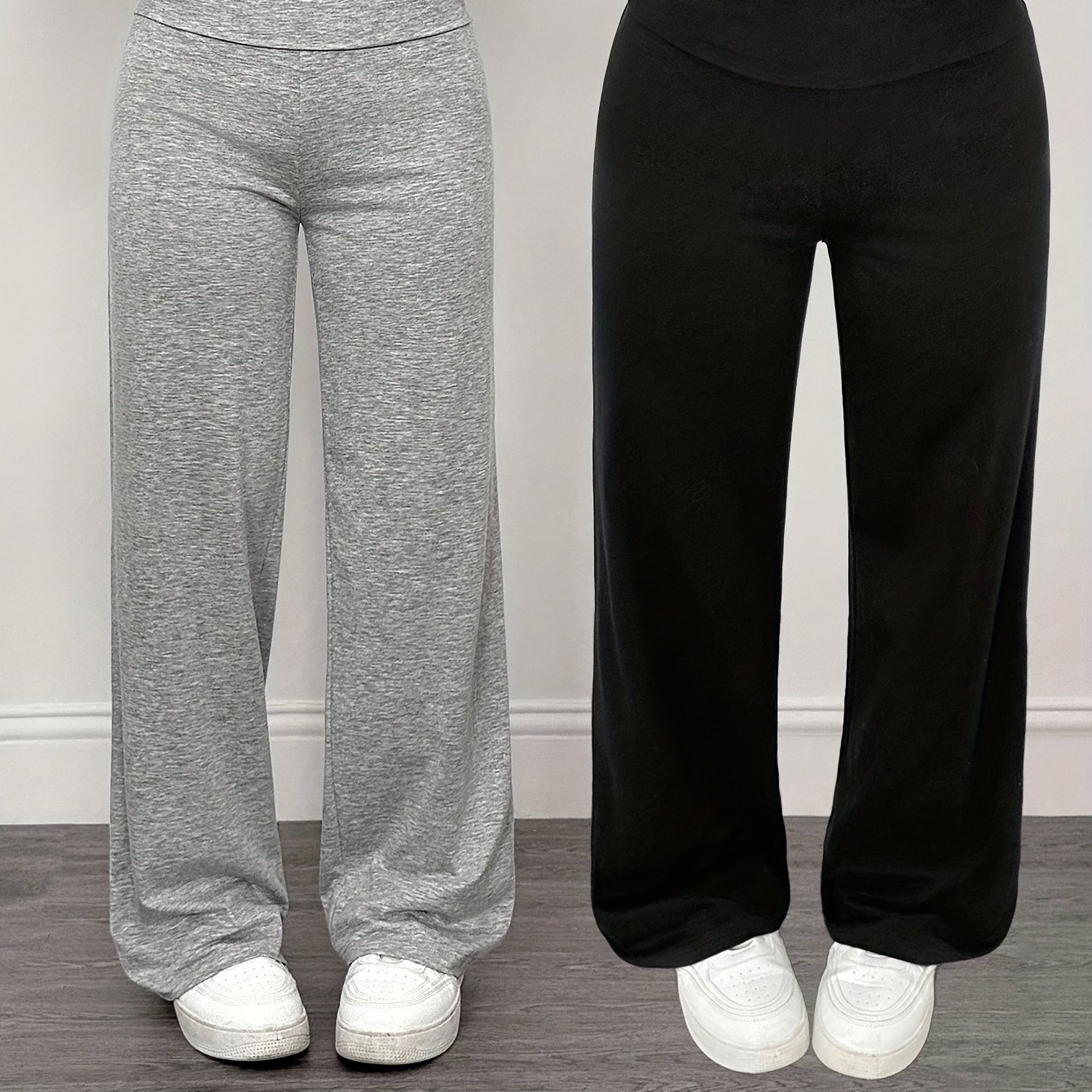 Image of Women's Casual Waistband Wide-leg Straight Pants 2pcs Set, Guangbeijing