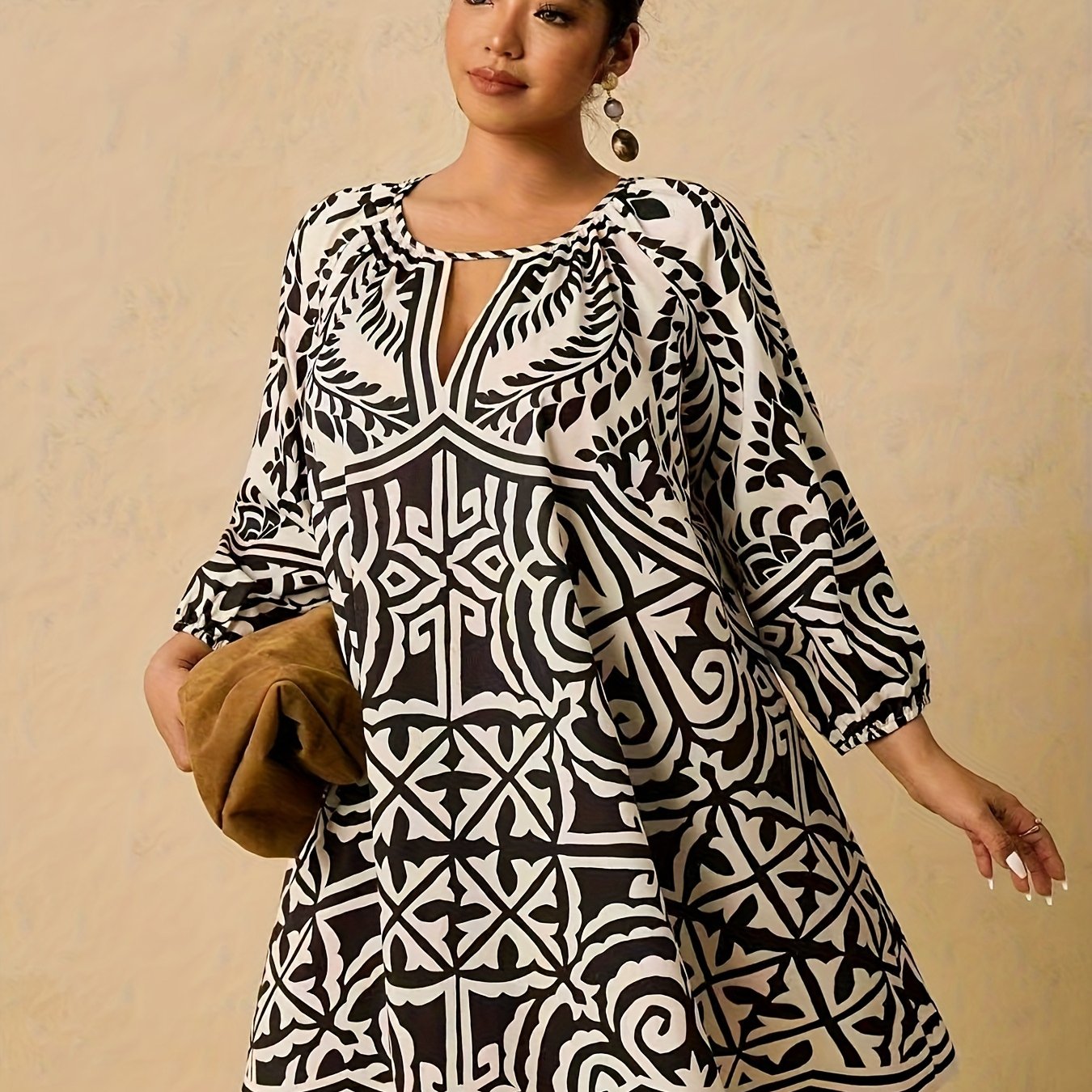 E-shop Kleid in Übergröße, modisches, lockeres Vintage-Schick-Kleid im nahöstlichen, bedruckten, ethnischen Stil für Europa Amerika
