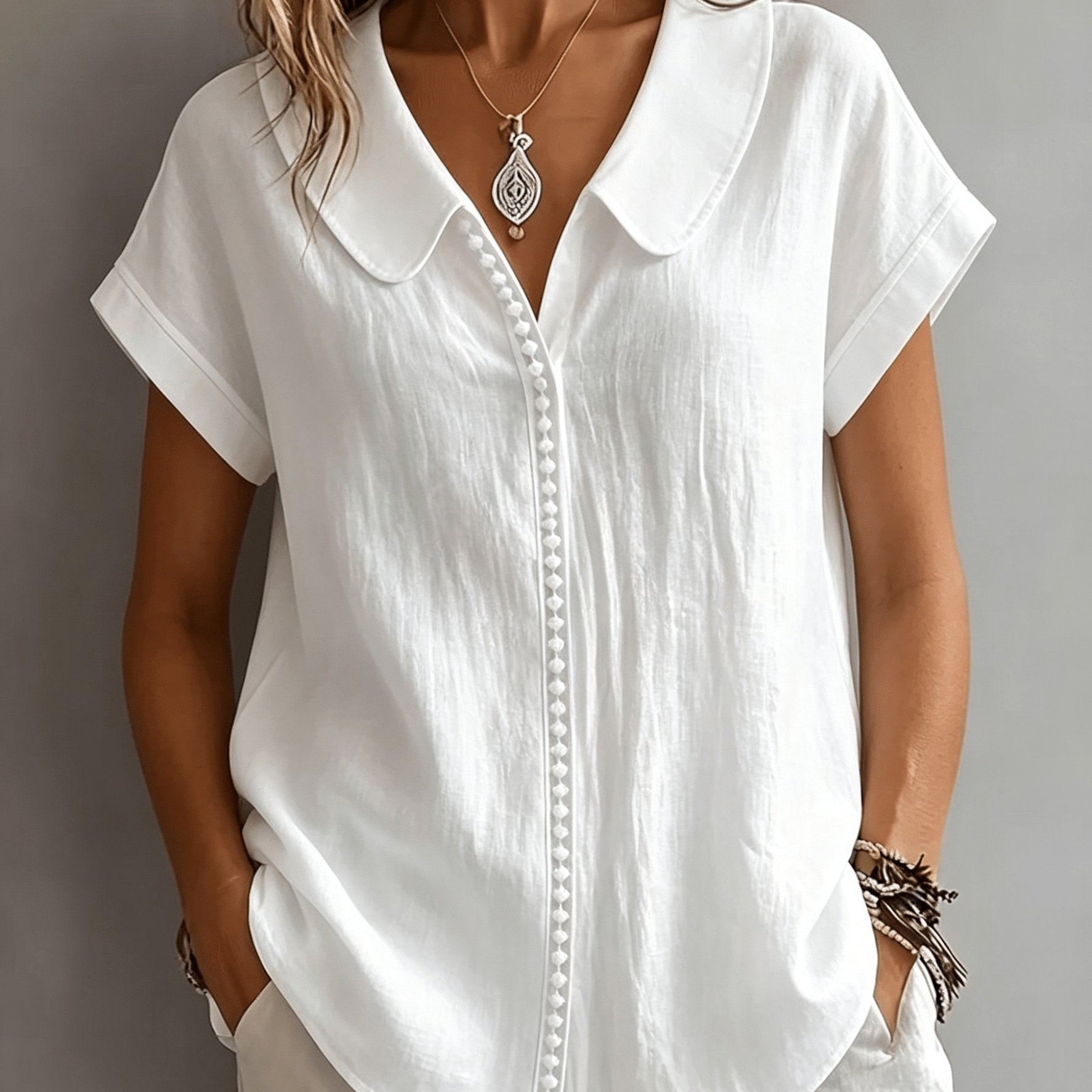TEMU Plus Size, Plus Size Women's Elegant Comfortable Loose Fit Relaxed Texture Short Sleeve Shirt