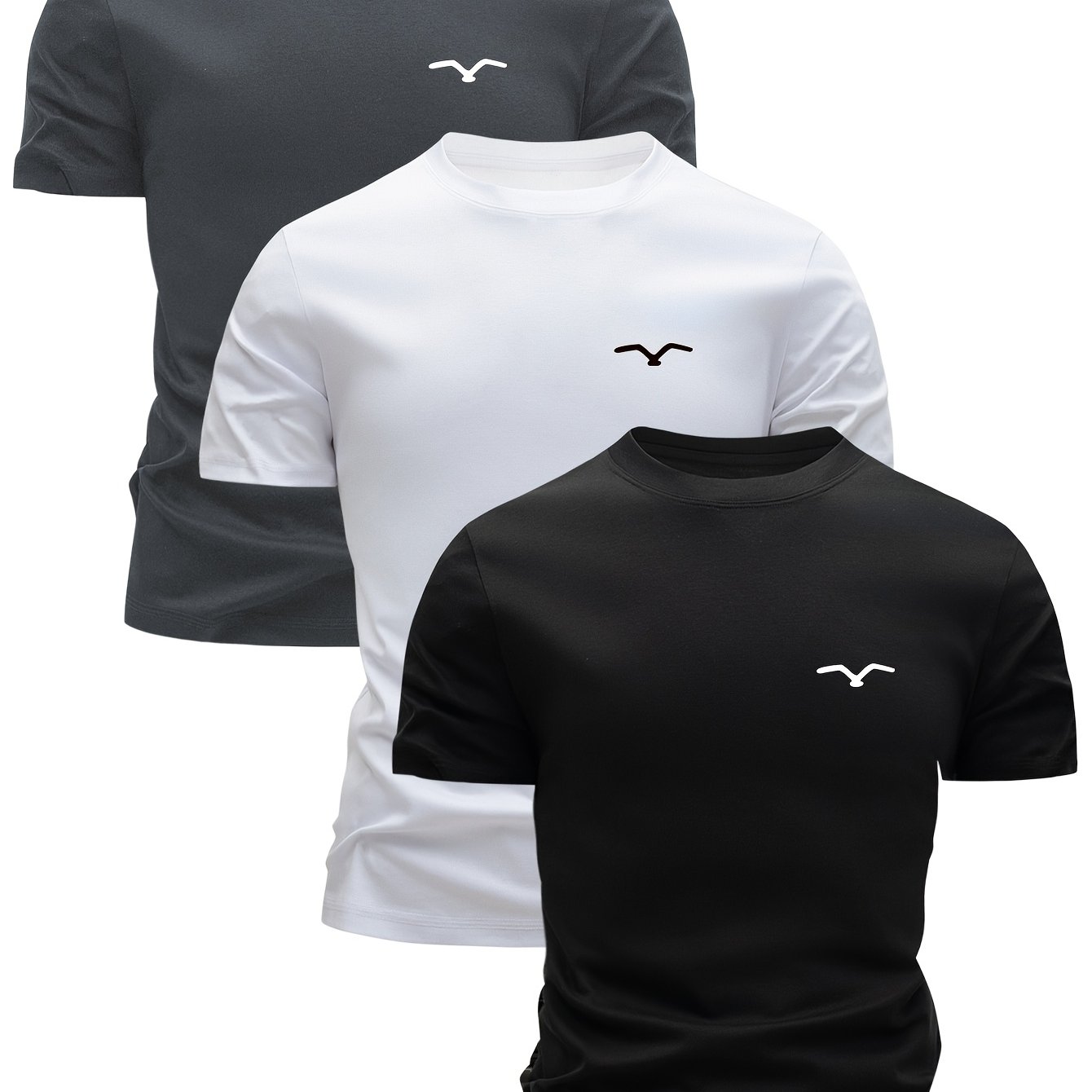 Image of 3pcs Set Of Men's 100% T-shirts, Summer Casual Men's Short Sleeves Breathable And Sweat-absorbing Men's Neck Design, Sweat-resistant