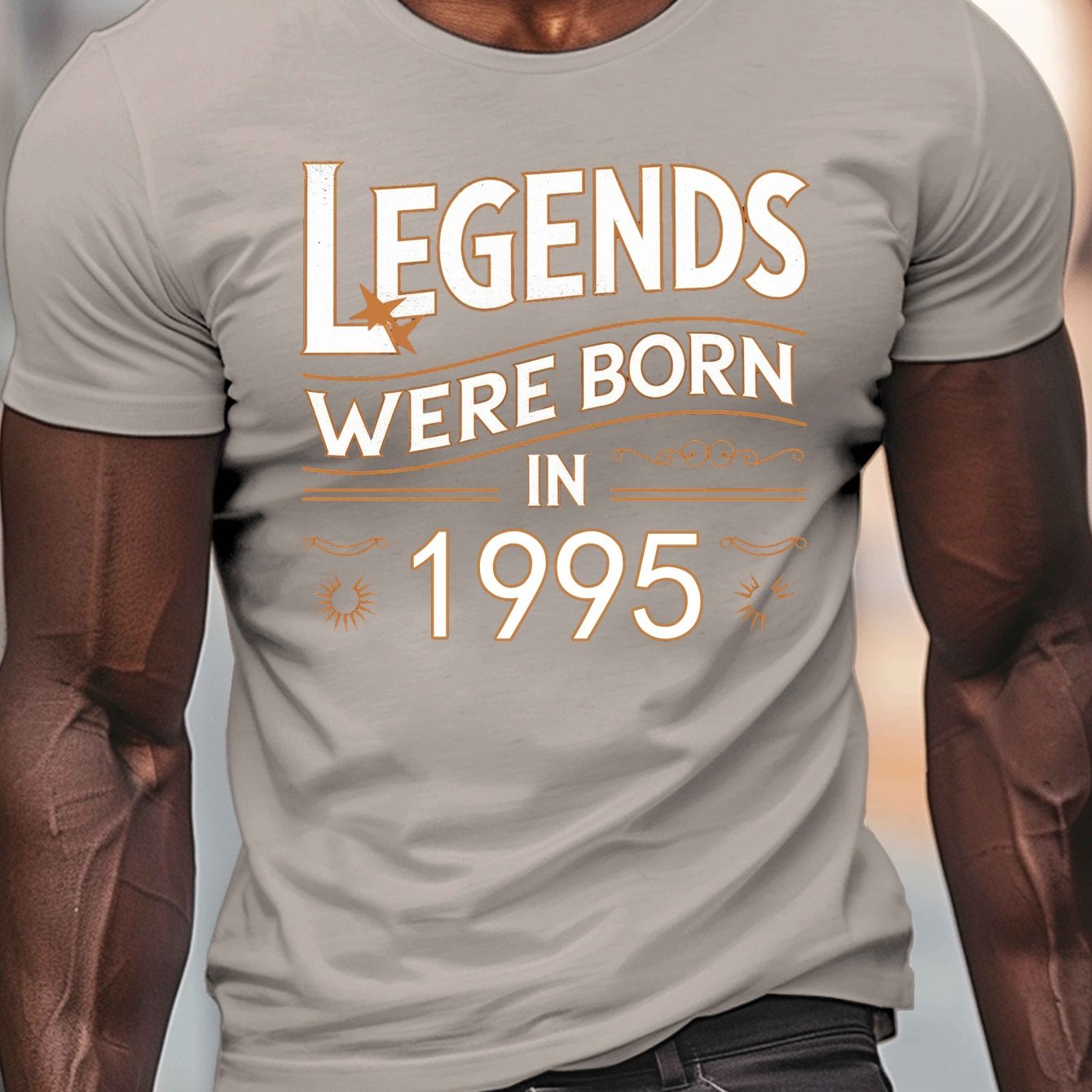 TEMU Born In 1995 Print, Men's Round Crew Neck Short Sleeve Tee, Casual T-shirtcasual Comfy Lightweight Top For Summer