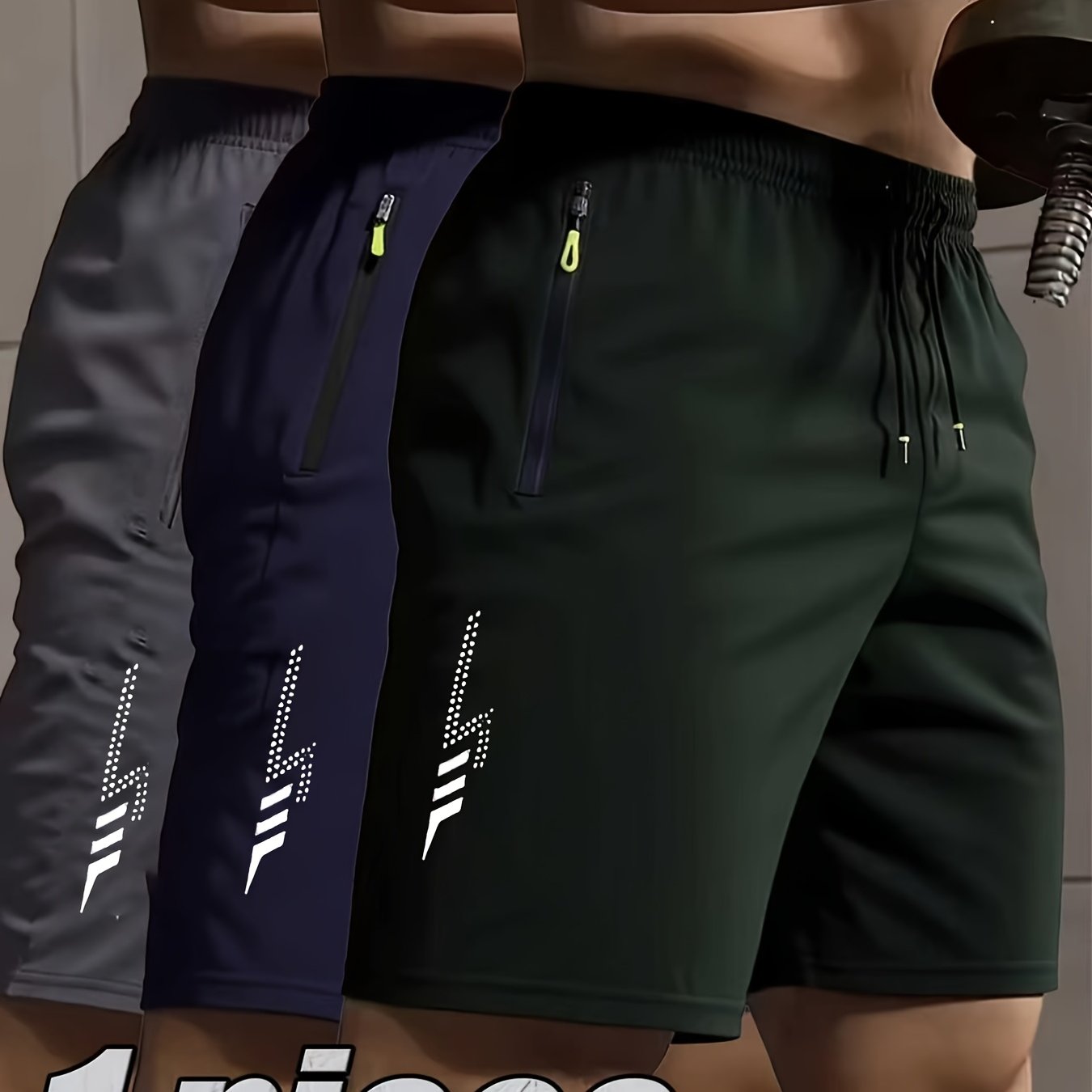 TEMU 5 Color Options Available, Unisex Stylish And Trendy Cool Jogging Shorts With Double-sided Lightning Prints, Zippered Pockets, And Waist
