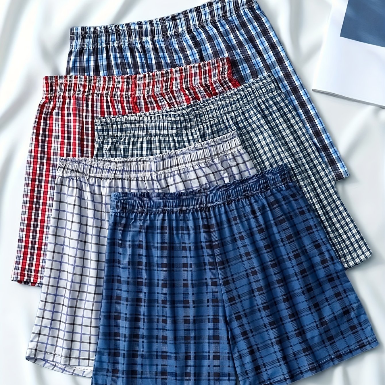 TEMU Ensemble 5 pièces pour hommes : Boxers, pantalon de plage, motif à carreaux, , élégant, doux et de , maillot de bain pour jeunes hommes