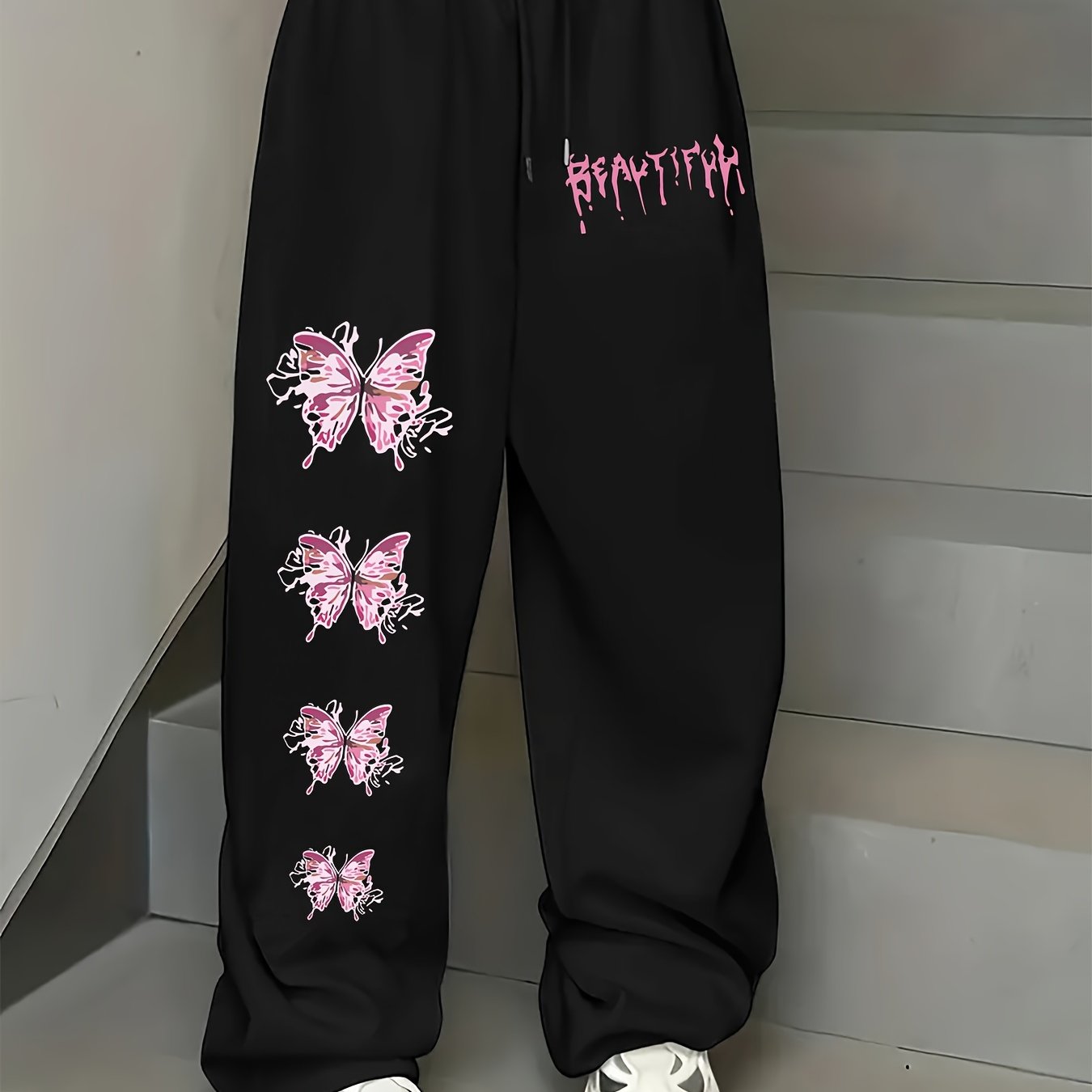 TEMU Chic Letter Print Athletic Casual Joggers, Drawstring Elastic Waist Women's Straight Pants