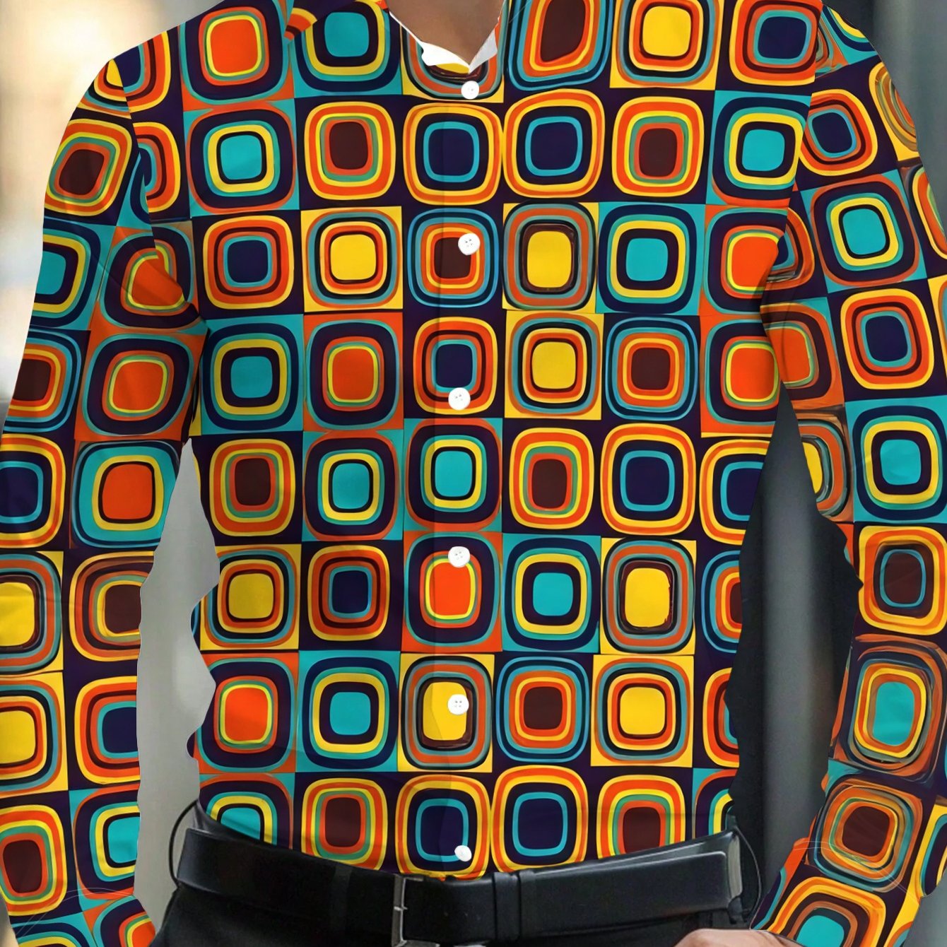 TEMU Men's Fashion Geometric Print Long-sleeve Shirt, New Casual Versatile Trendy Style