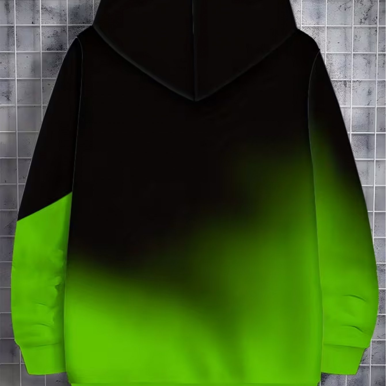 TEMU Men's Lightweight Gradient Green And Black Zip-up Hoodie - Durable Polyester Sweatshirt With Pockets, Adjustable Zipper And Front Pocket, Ideal