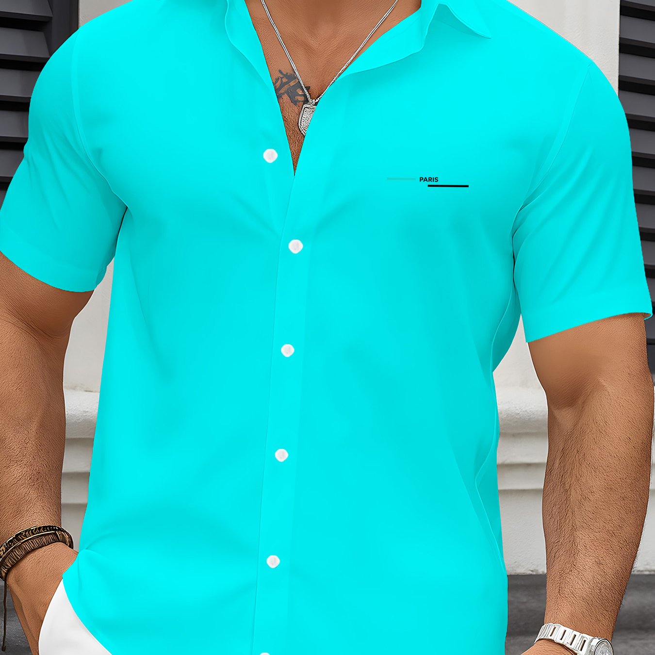 TEMU Casual Men's Short-sleeve Shirt, Polyester 3d Geometric Print, Suitable For Daily Wear