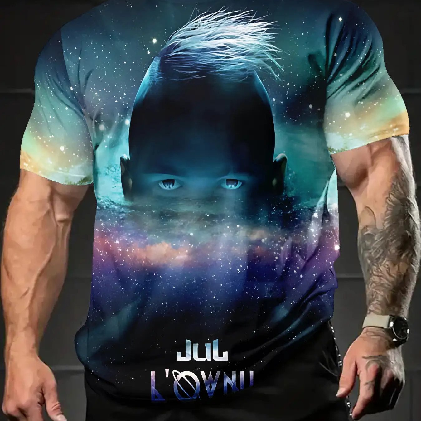 TEMU T-shirt JUL L' Homme Motif Espace - T-shirt de Concert avec Impression Astronaute Espace et Univers, Festival, Jeu de Rôle, Vêtement Décontracté