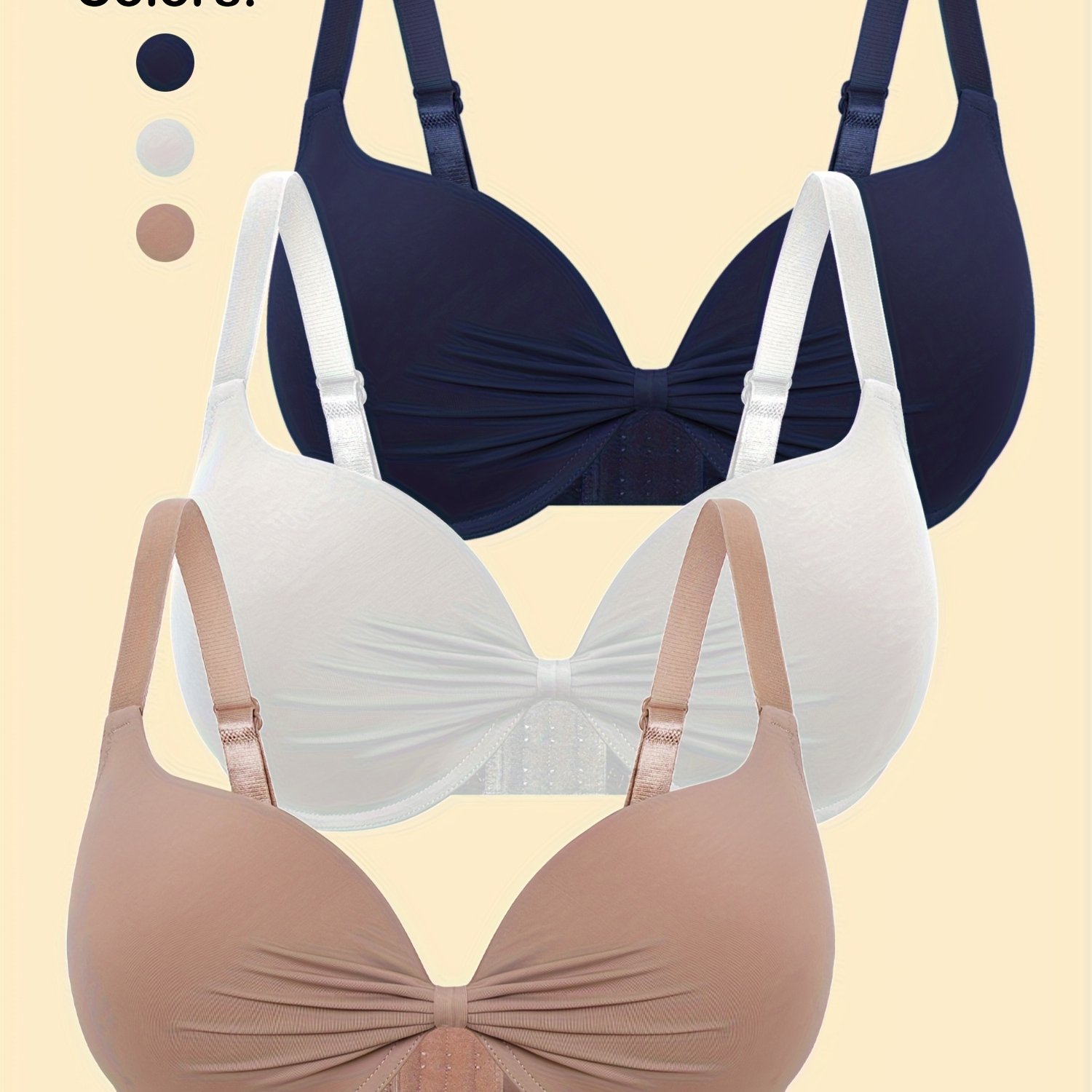 TEMU A Set Of 3 Women's Bras With A Easy And Smooth Overall Silhouette, Featuring Curved For Support, A Beautiful With A Clasp, And Comfortable,